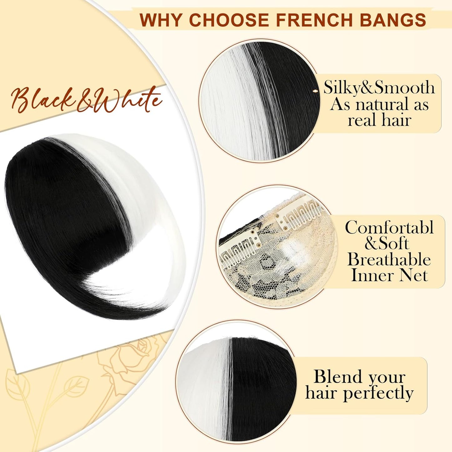 Bangs Hair Clip in Bangs, Fake Bangs Natrual Clip in Hair Extensions, Easy to Use Faux Bangs Clip on Bangs, French Bangs Fringe with Temples Hairpieces Curved Bangs for Cosplay