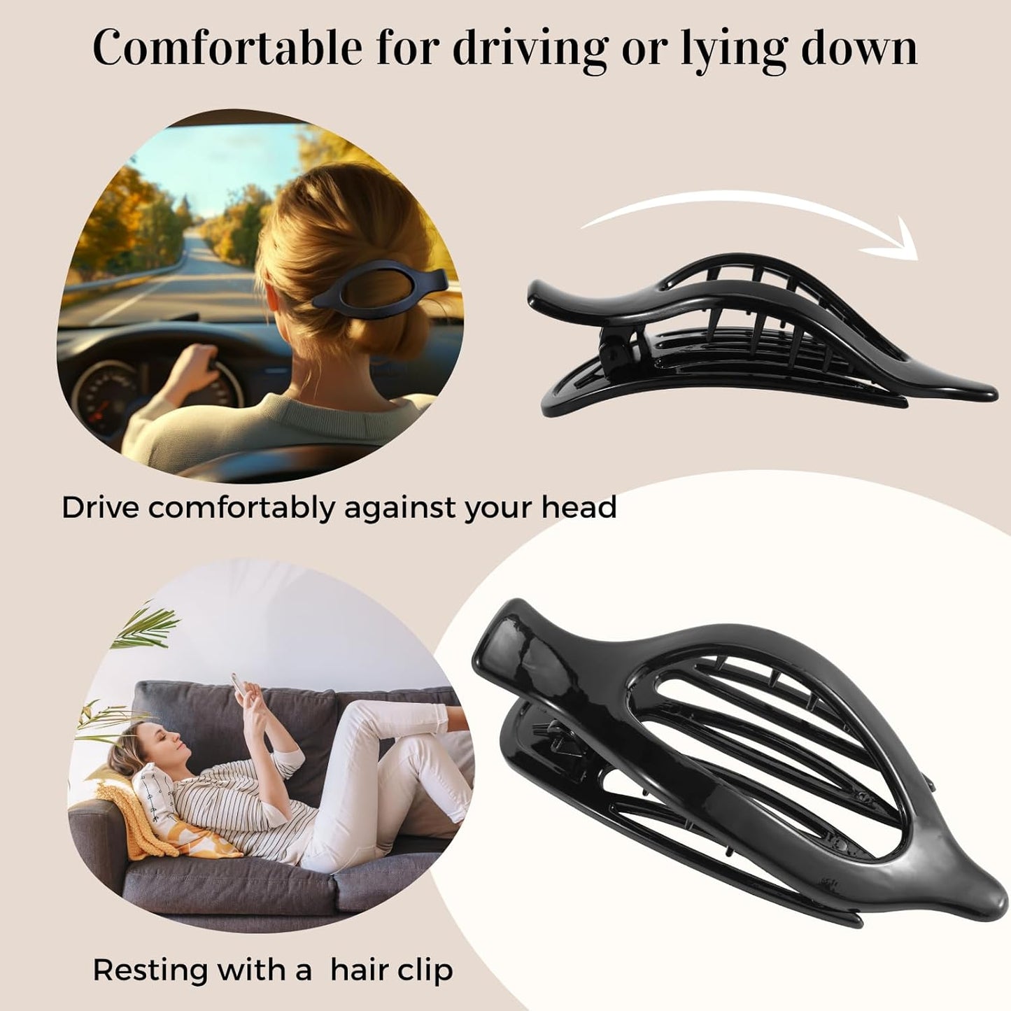 8 Pack Glossy Black Flat Hair Clips for Women – High-Shine Non-Slip Claw Clips, Strong Hold Minimalist Hair Accessories for Work, Travel, or Daily Styling