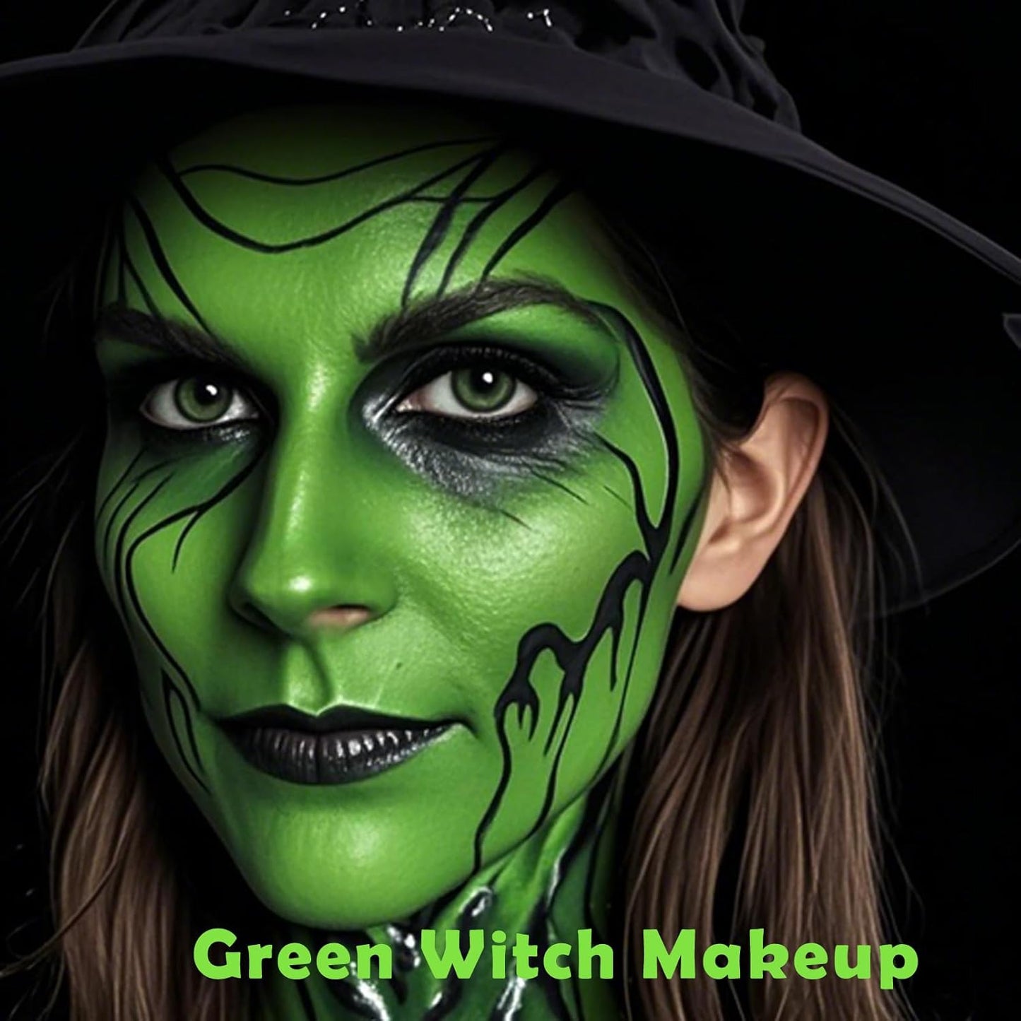 Green Witch Makeup Kit,Black White Green Face Paint + 3PC Sponge + Brush,Hulk Hunting 3 Colors Body Paint Palette,Safe Halloween Elphaba Costume Frankenstein Cosplay Set for Kids,21g