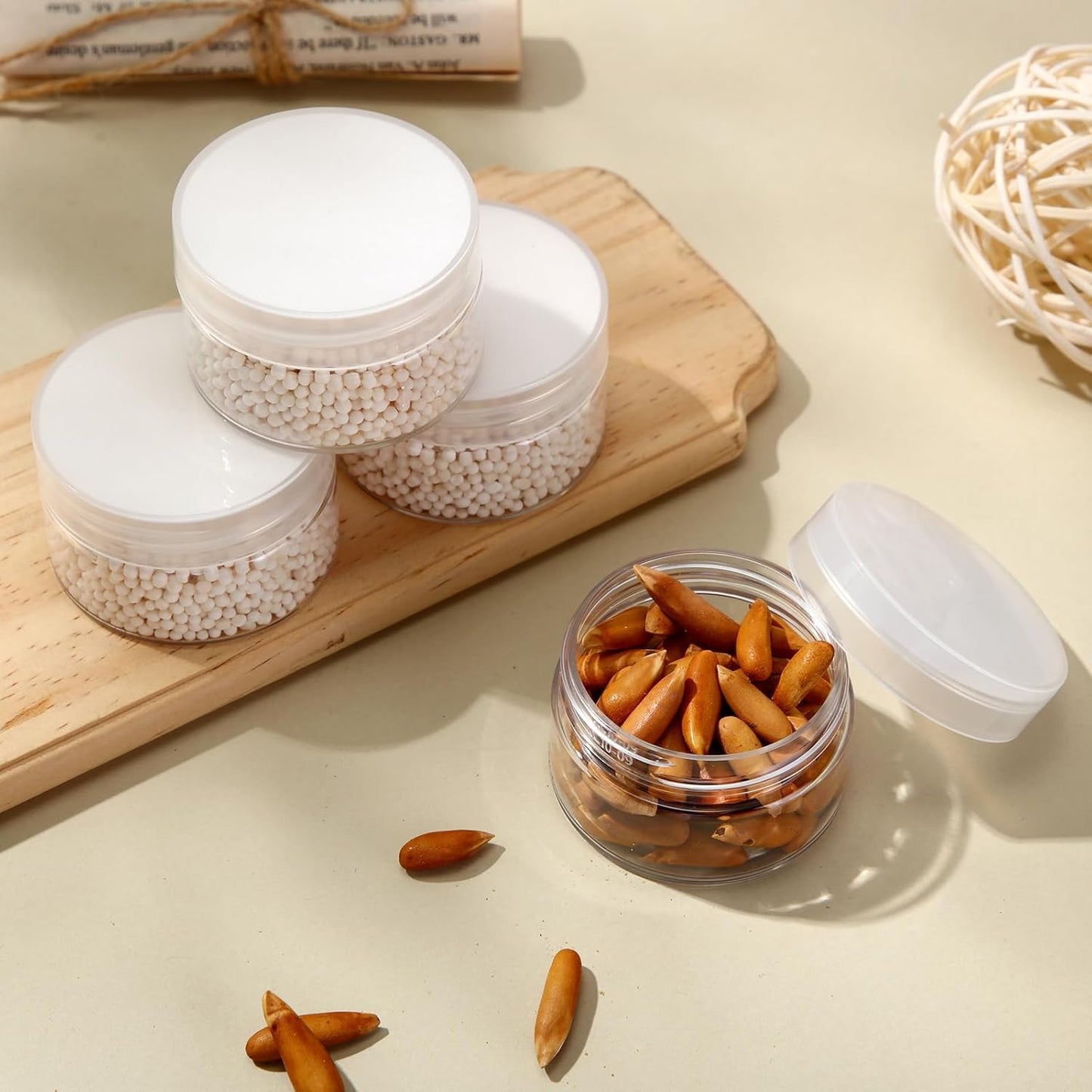 SATINIOR 6 Pack 2 oz Plastic Jars Containers with Lids Wide-mouth Refillable Leakproof Reusable Round Empty Jars for Travel Cosmetic Dry Food Spice Candy Cookie Home Kitchen Organizing (Clear)