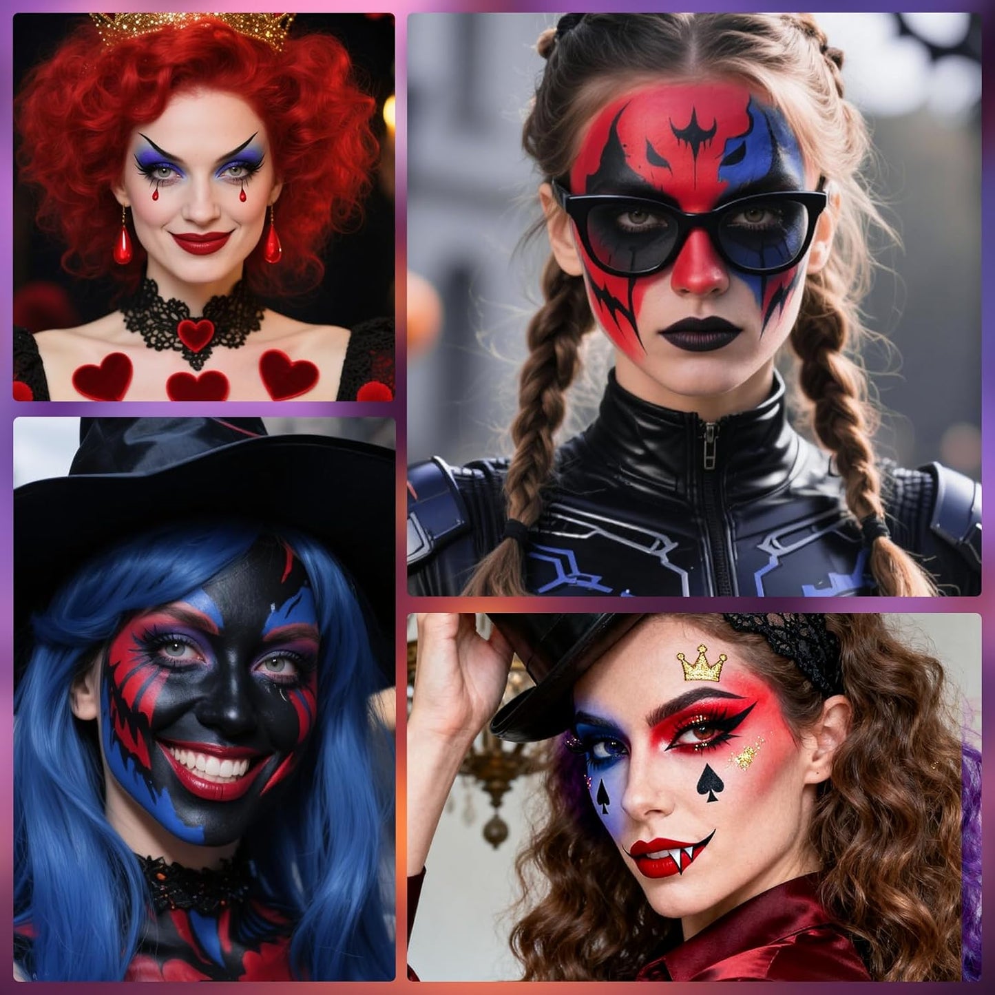 Red Black Blue Oil Based Face Paint Kit with Painting Brushes, Professional Full Coverage Greasepaint for Adults Halloween Cosplay SFX Clown Vampire Skull Makeup Party Theater Stage