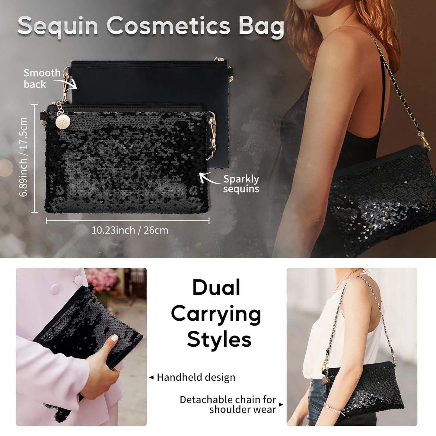 Color Nymph All in One Makeup Kit for Women & Girls, Cosmetics Gift Set with Sequin Shoulder Bag Includes Eyeshadow Palette, Lip Gloss, Lipstick, Liquid Blush, Eyeliner, Eyebrow pencil, Mascara, Brush