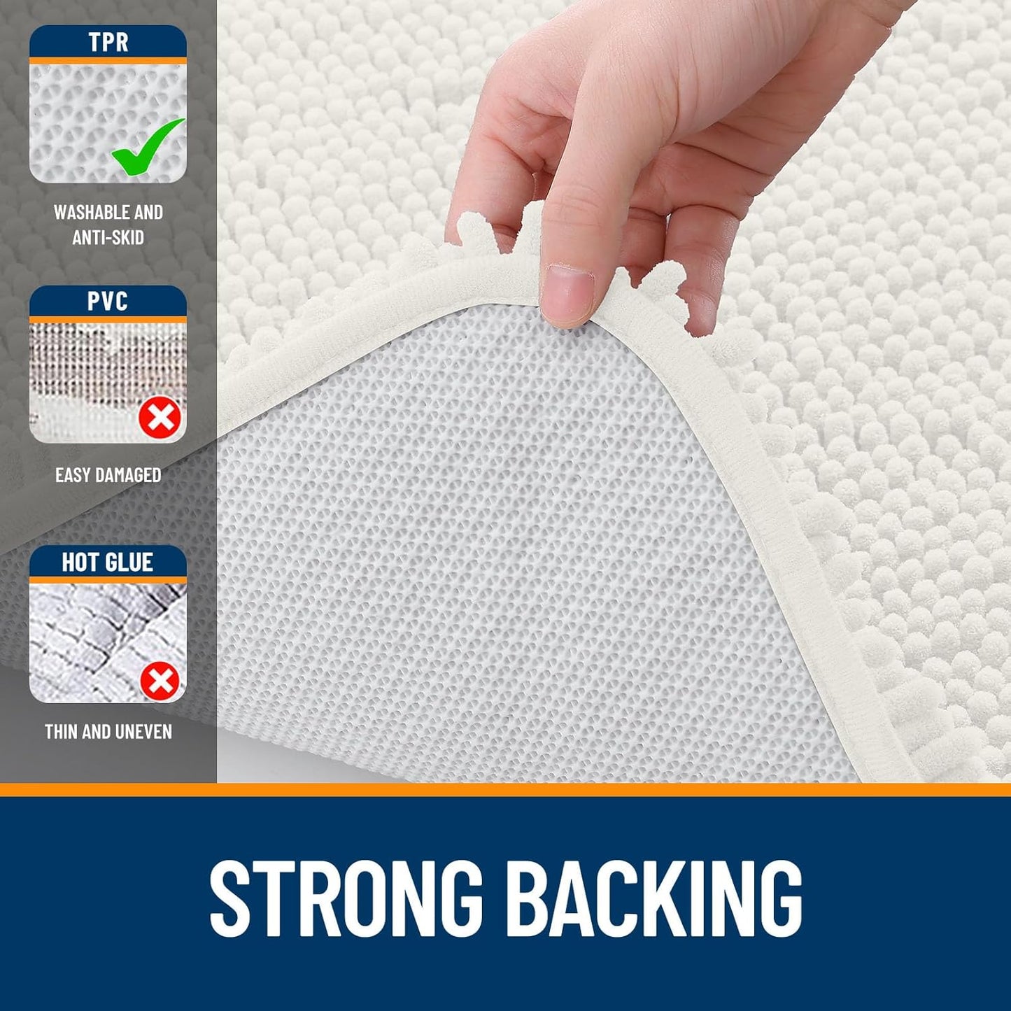 OLANLY Bathroom Rugs 40x32, Extra Soft Absorbent Chenille Bath Rugs, Rubber Backing Quick Dry, Machine Washable Bath Mats for Bathroom Floor, Tub and Shower, Home Decor Accessories, Ivory