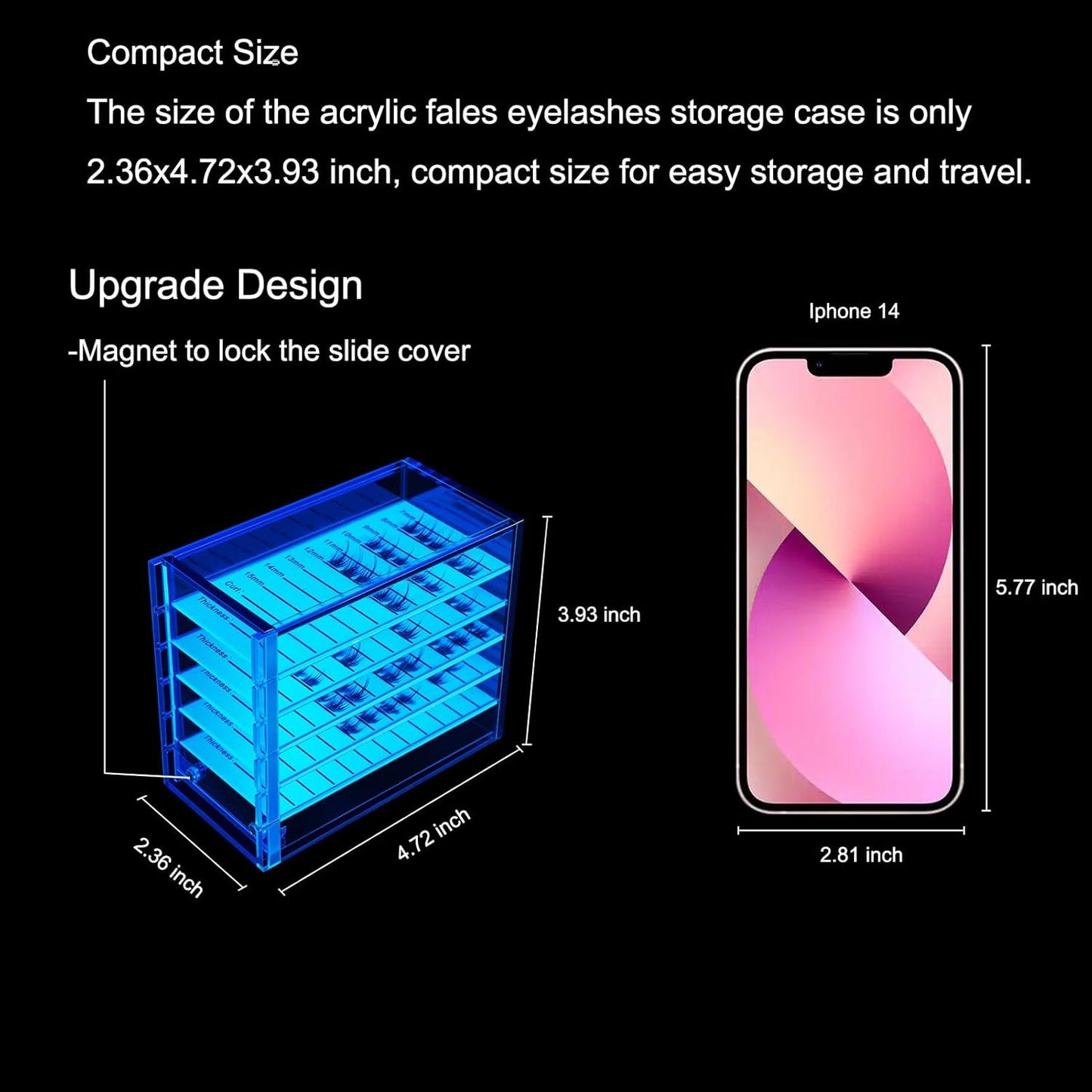 Lash Storage Organizer, Upgrade Design Small 5-Layer Lash Trays for Lash Extensions with magnet cover, Blue Semilucent lash tray Organizer, Eyelash Storage Box