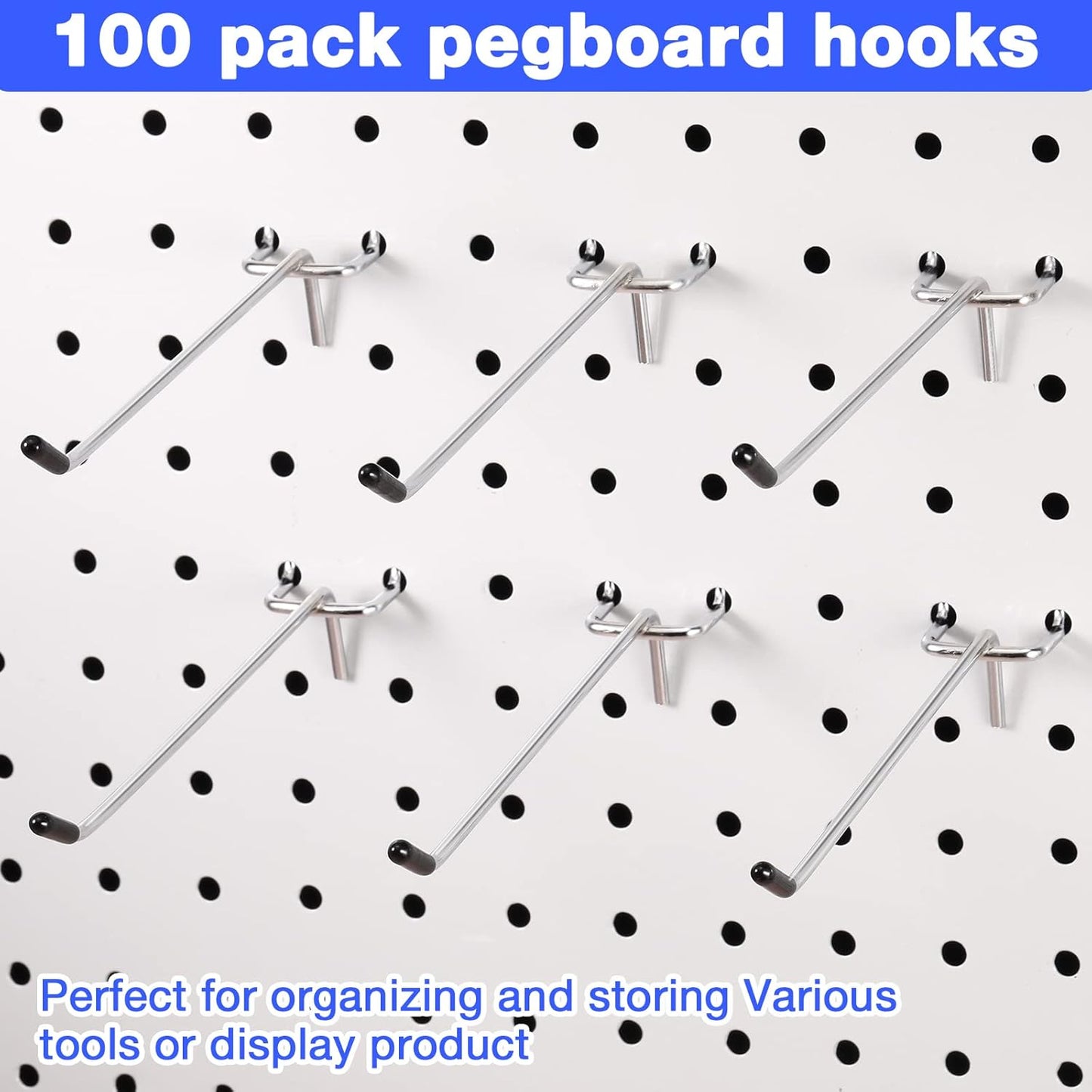 Moxweyeni 100 Pcs Pegboard Hooks Peg Board Organizer Accessories Holders Hanging Stainless Steel Display Wall Hooks for 1/8 and 1/4 Pegboard Wall for Garage Storage Tools(6 Inch)