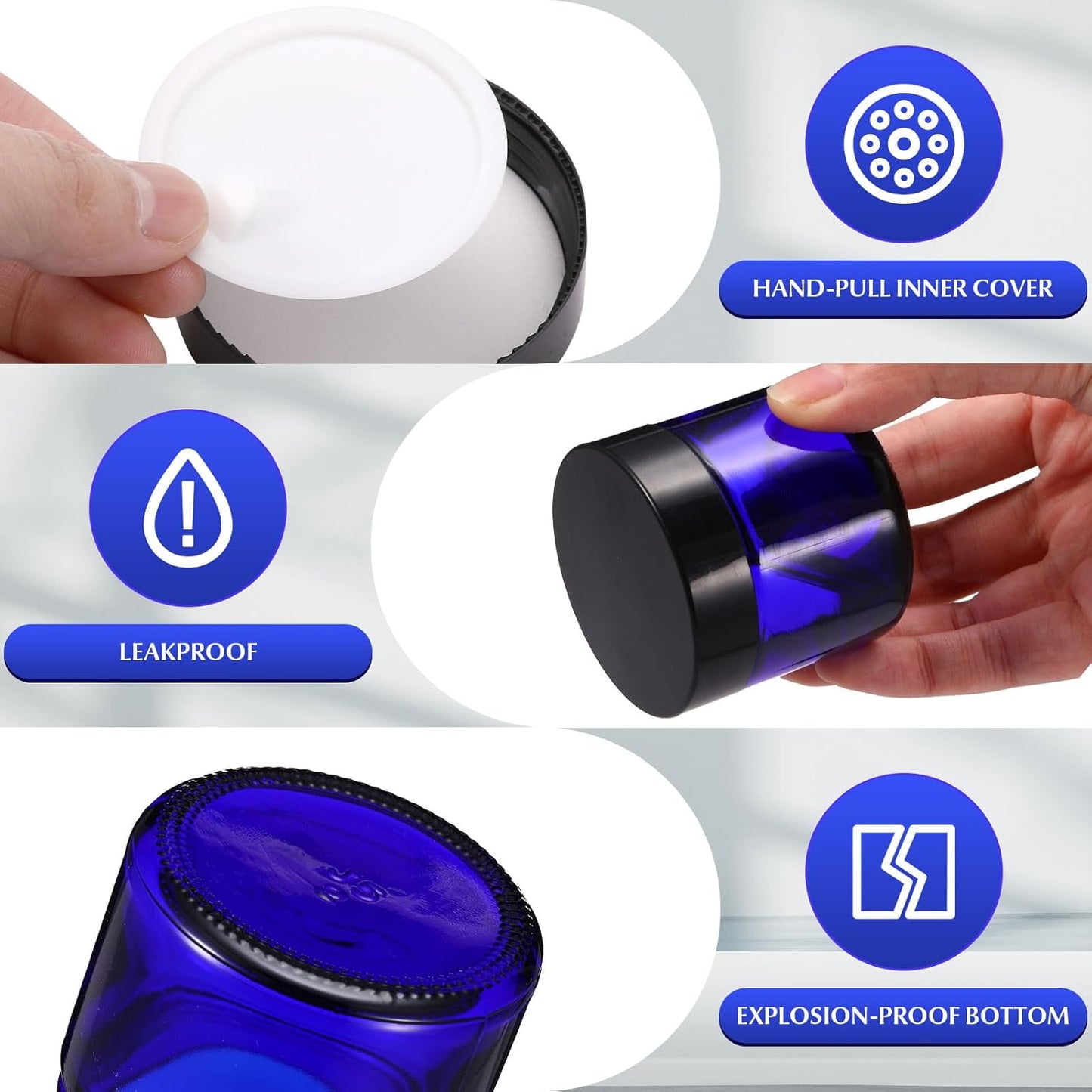 Domensi 32 Pcs 2 oz Glass Jars with Lids Travel Size Round Leakproof Empty Cosmetic Jars with Inner Liners Lid for Storing Makeup Lotions Face Cream Ointments Candle DIY Making (Cobalt Blue)