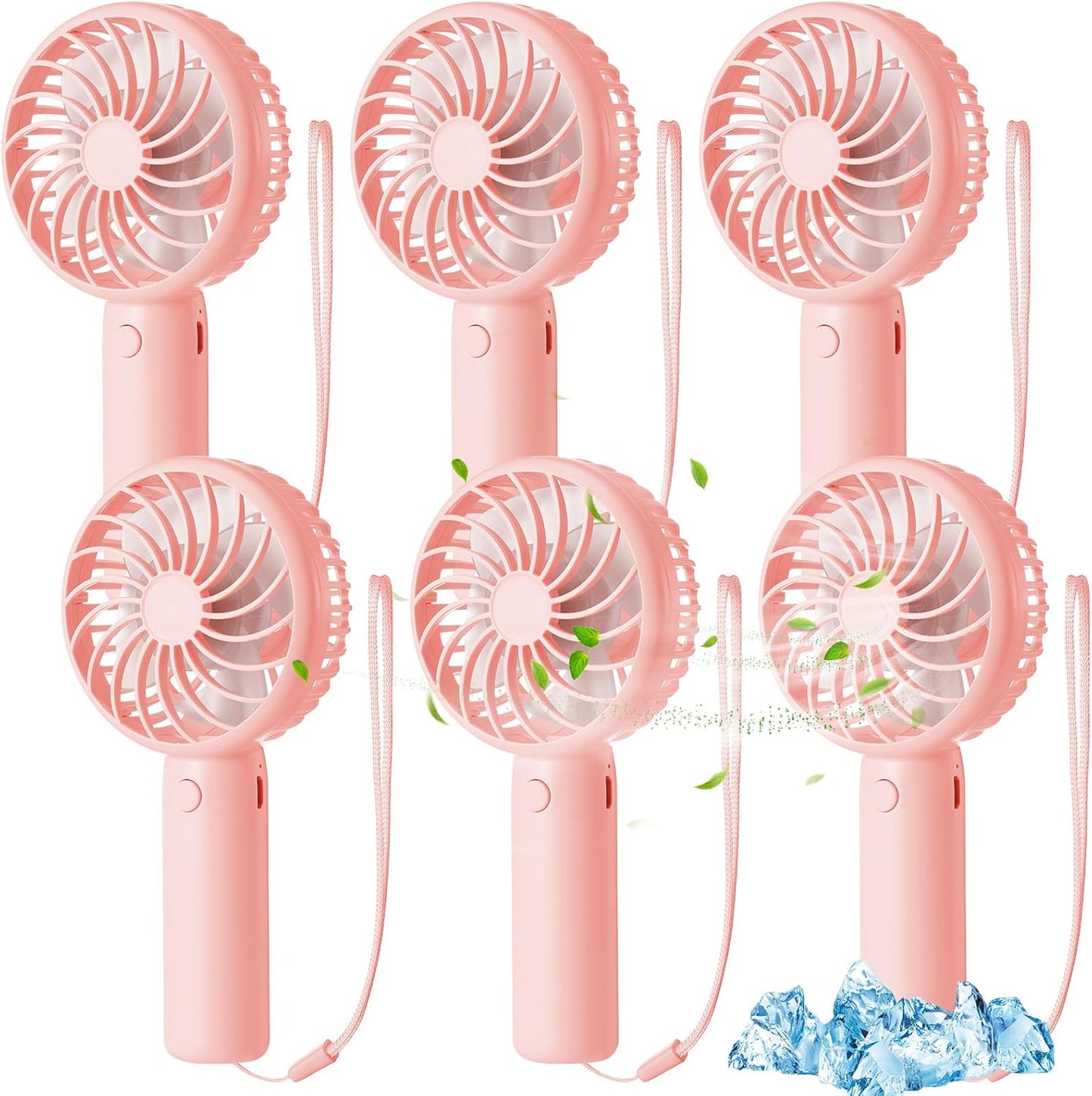 6 Pcs Mini Powerful Handheld Fan 3 Speed Personal Small Portable Rechargeable Fan with Base USB for Women Eyelash Makeup Office Travel Beach Indoor Outdoor (Pink)