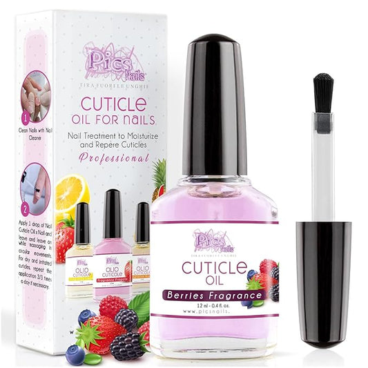 Pics Nails Professional Cuticle Oil - Berries Cuticle Softener for Nails & Cuticle Care - Nail Oil Cuticle Repair Treatment with Sunflower Seed Oil 12ML Cuticle Oil Bottle with Brush Applicator
