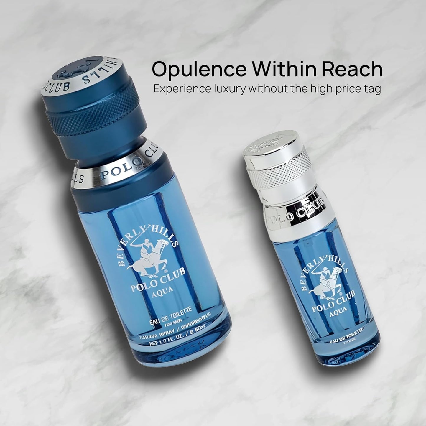 Beverly Hills Polo Club BHPC Men's Eau De Toilette Aqua Bonus Pack - Long-Lasting Fragrance for Him, 2.2 Fl Oz Total (1.7oz + Travel 0.5oz)