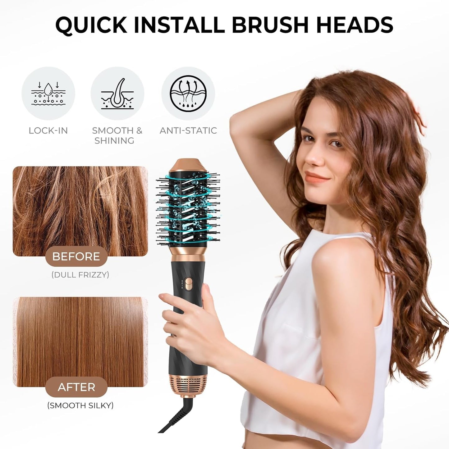 6 in 1 Hair Dryer Brush, Upgrade Detachable Blow Dryer Brush Air Styler Wrap Air Curler, Curly Twist Hot Curling Iron, Negative Ion Blow Dryer Hot Styler, Travel Hair Styling Tool