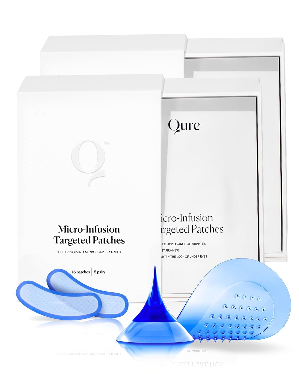 Qure Micro-Infusion Anti Wrinkle Patches for Smile Line, Frown lines, Under Eye Bags, Puffiness, Crow's Feet - Retinol, Caffeine, Niacinamide & Peptides - Dissolvable for Overnight Use - 16 Pairs