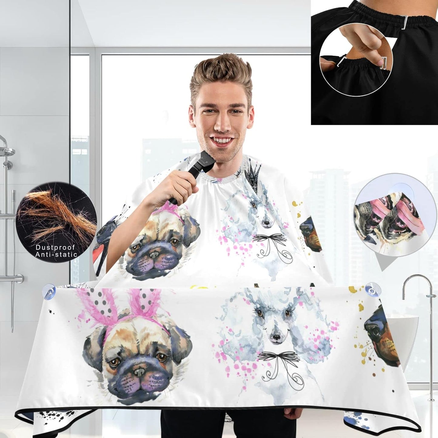 visesunny Barber Cape Dog Polyester Hair Cutting Salon Cape Apron Anti-Static Haircut Water-Resistant Shaving Cloth Beard Shaving Bib Hairdressing Cape