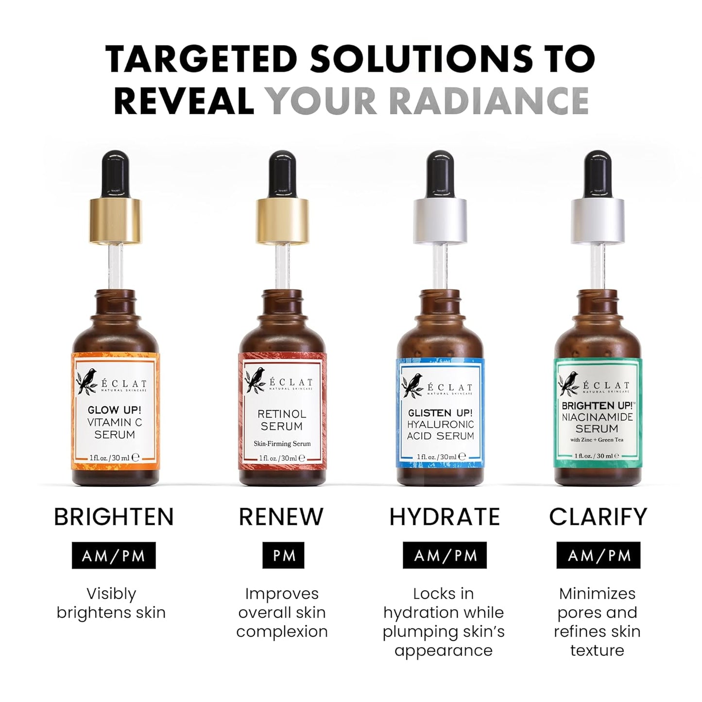 Eclat Skincare Hydrating Hyaluronic Acid Serum for Face – 2.5% Hyaluronic Acid + 3% B5, Green Tea & Jojoba Oil - Moisturizing & Plumping Formula for Radiant & Smoother Skin 1 Fl Oz