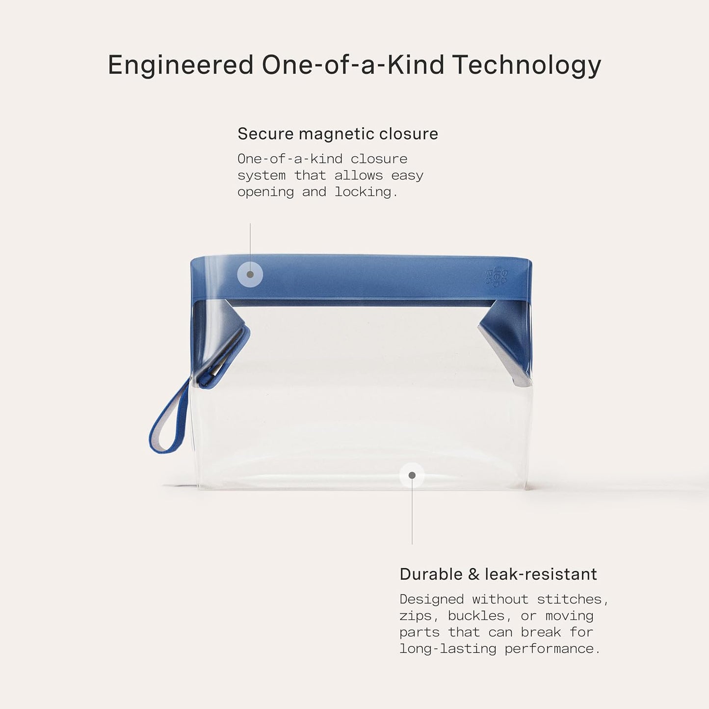 Cadence Parcel - Clear Kit with Magnetic Closure - Durable and Leak-Resistant Travel Toiletry Kit - TSA-Compliant & Modular Design - Hygiene Bag for Travel Essentials - 1 Qt - Cove