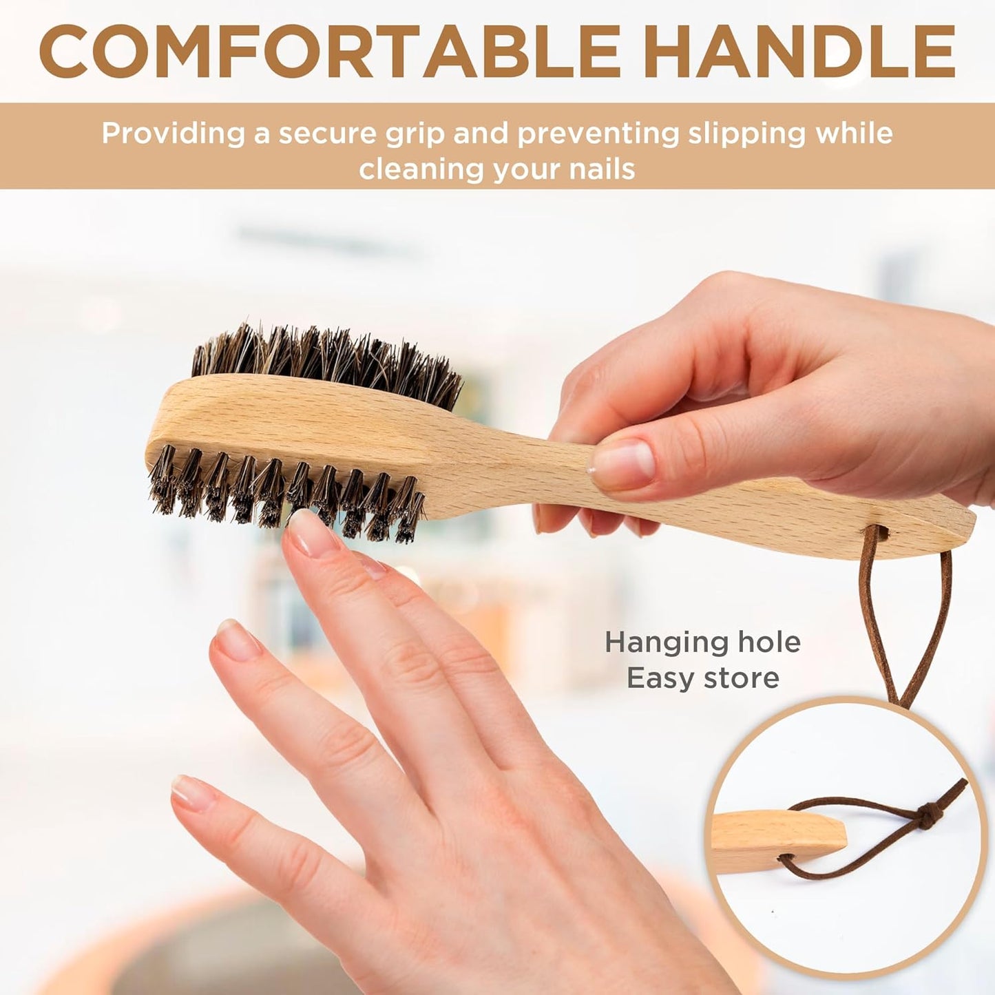 Takavu Horsehair Nail Brush, Natural Wood Handle, Nail Cleaning Brush for Scrubbing Fingernail Toenail Hand Feet, Dual Sided for Regular Manicure Nail Care Hygiene