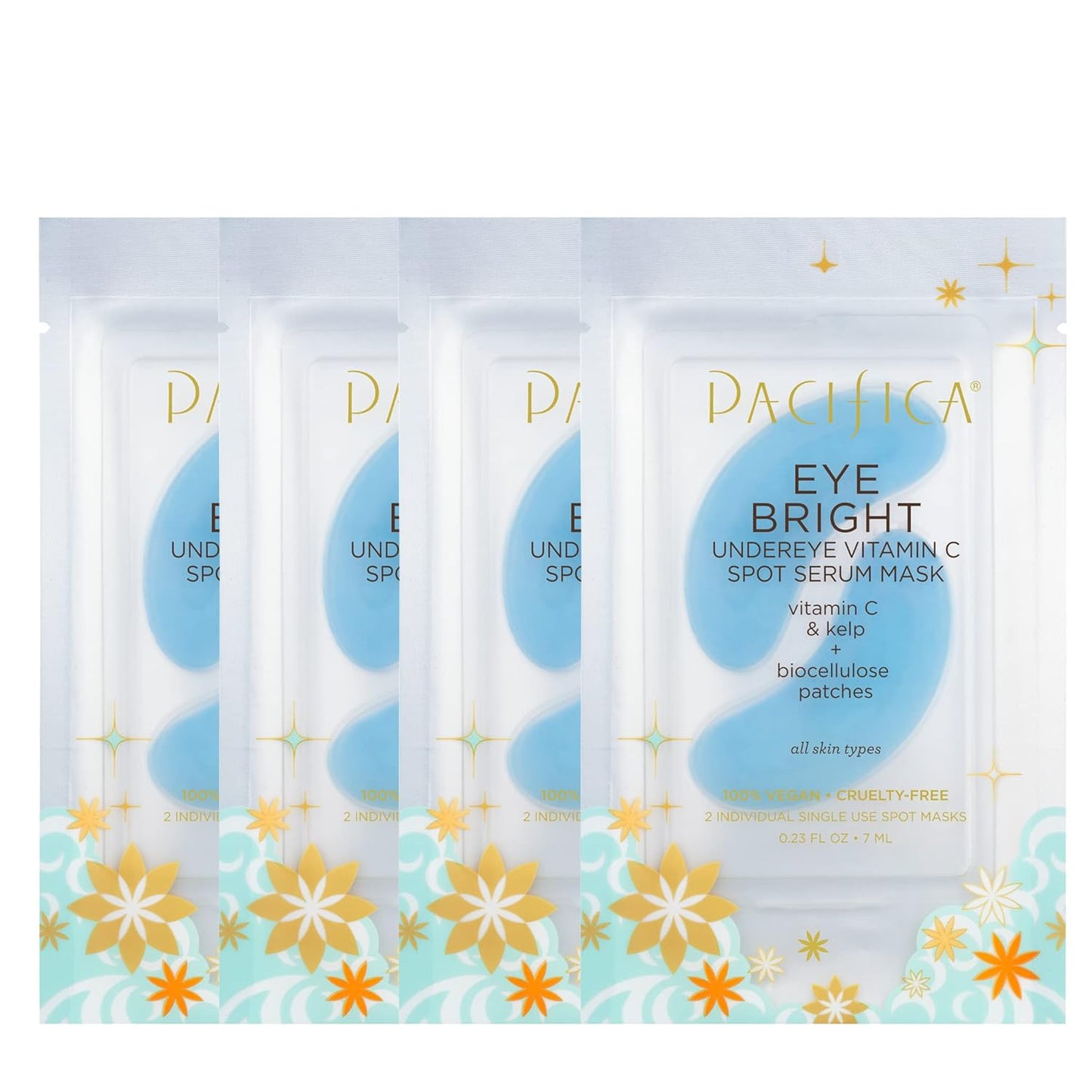 Pacifica Undereye Spot Serum Mask – Bright Eye Vitamin C Mask for Dark Circles & Hydration, Brightening Under Eye Treatment, Vegan & Cruelty-Free, 4 Pack
