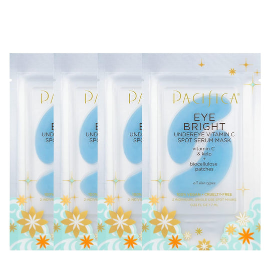 Pacifica Undereye Spot Serum Mask – Bright Eye Vitamin C Mask for Dark Circles & Hydration, Brightening Under Eye Treatment, Vegan & Cruelty-Free, 4 Pack