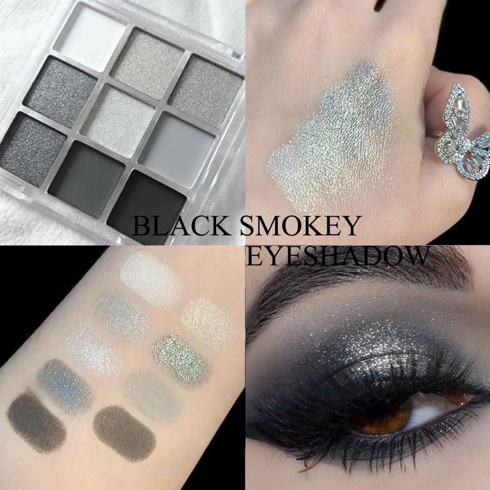 Black Blue Eyeshadow Palette Set - 18 Colors Smokey, Gothic & Halloween Eyeshadow Makeup Kit, Matte Shimmer & Glitter Shades, Cool Toned Eyeshadow for Corpse Bride, Sally, Witch & Cosplay Makeup