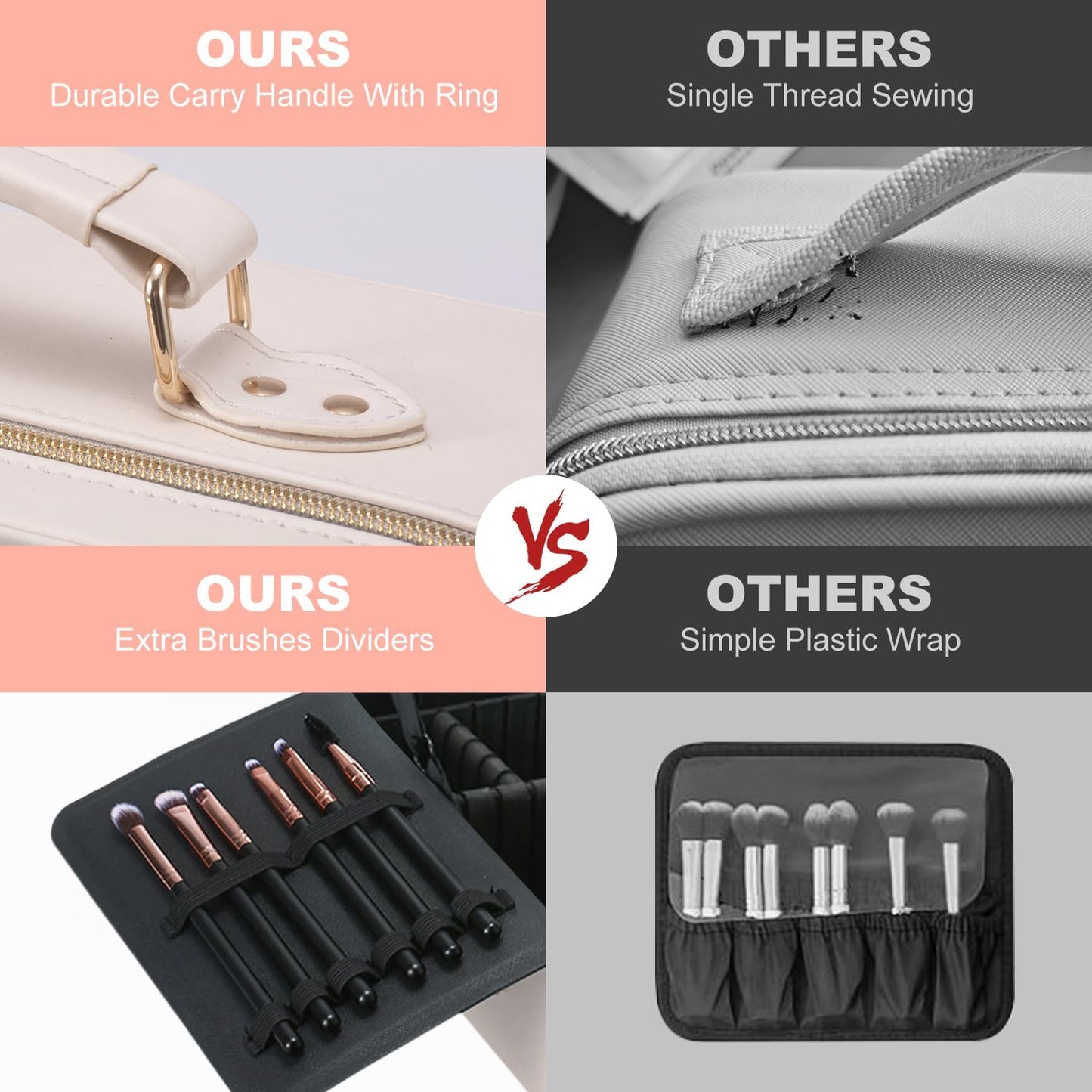 Mocado Travel Makeup Bag with LED Lighted Mirror,Makeup Case with 3 Color Lighted Setting and 10x Magnifying Mirror, Portable Storage and Adjustable Dividers (White with Hard Leather)