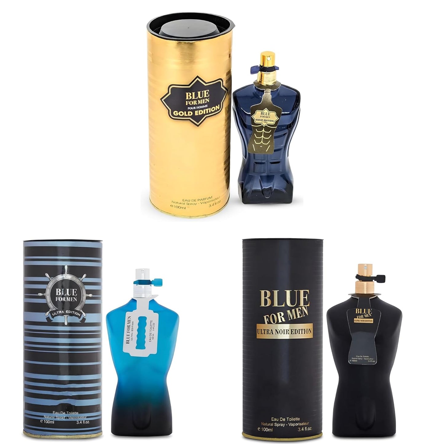 3Pack Men Cologne Blue for Men Series Eau De Parfume Spray with Woody Floral & Fruity Scent Perfume Gift Set Day to Night Luxury Fragrances