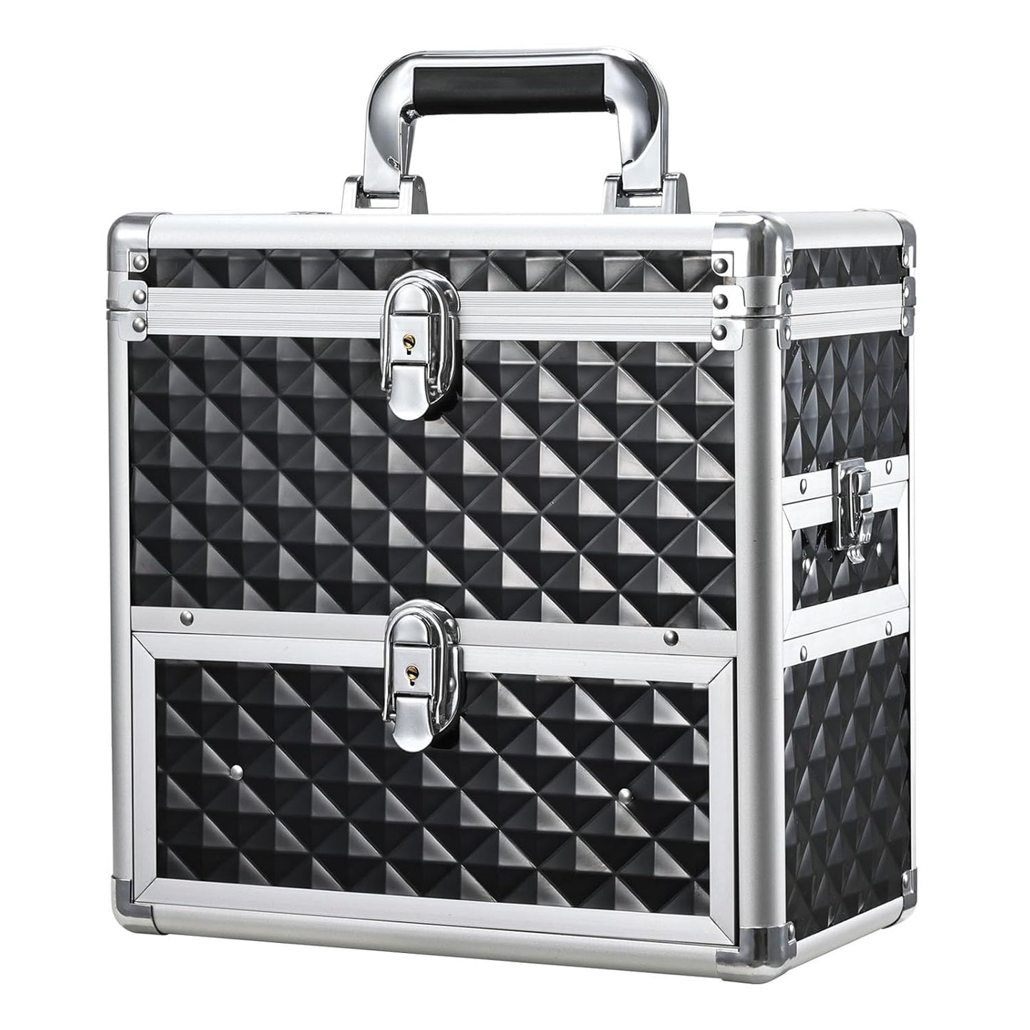 Frenessa Nail Polish Makeup Train Case with Drawer and Dividers Manicure Organizer Accessory Storage Makeup Box With Mirror Lockable Keys Nail Kit Organizer Cosmetic Case Jewelry Box - Black