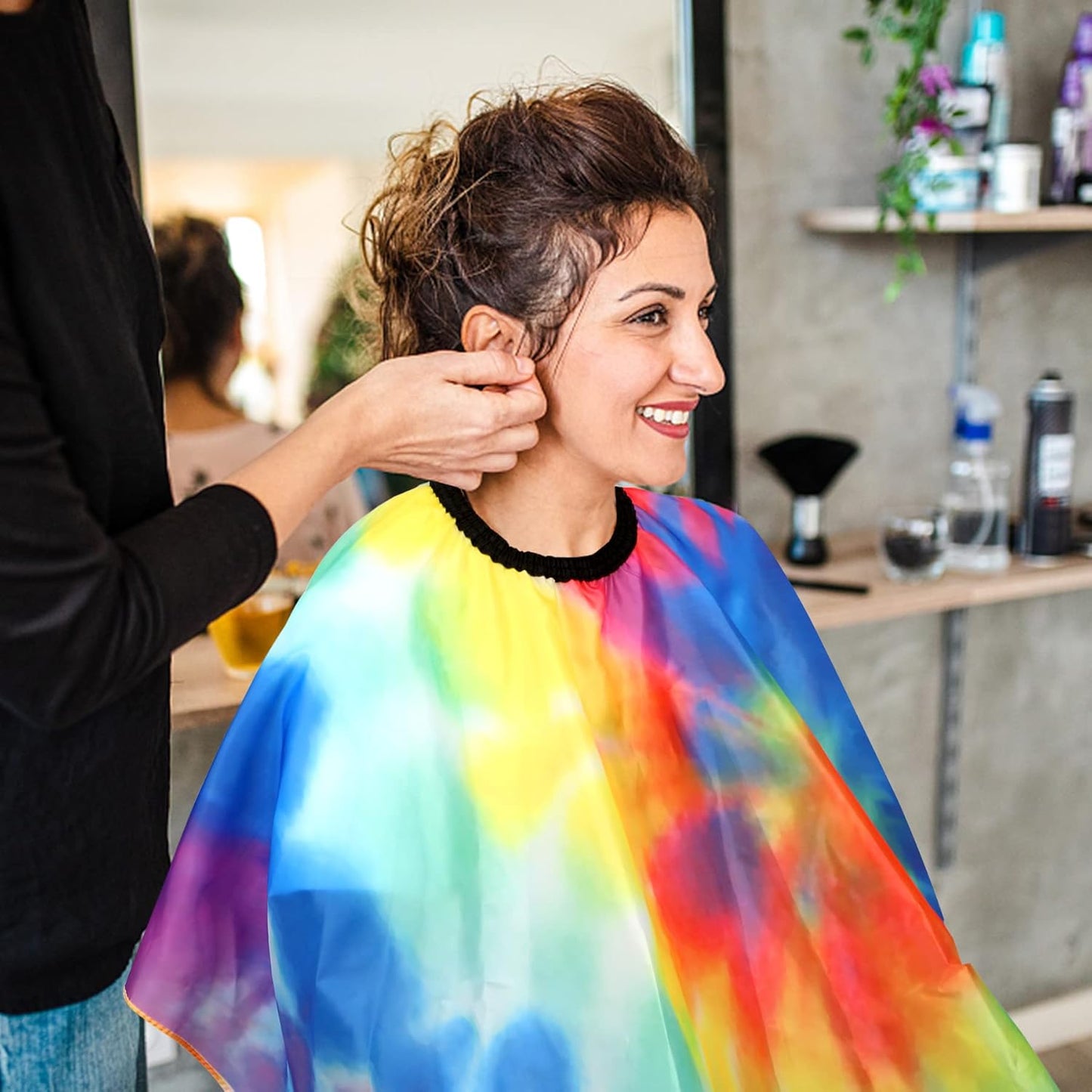 FEBSNOW Barber Cape Waterproof Professional Hair Cutting Cape Neck Duster Brush for Haircut Tie-dye Salon Beard Hairdressing Kits 46.8 × 56 Inches