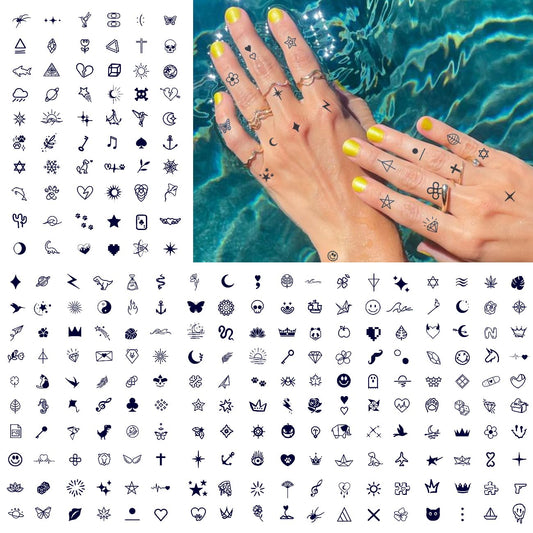 CHARLNET Tiny Small Semi-Permanent Tattoos for Adult - 2 Weeks Long Last Waterproof Realistic Mini Fake Tattoos for Women Men Finger Neck Body/Fades Naturally/No Reflection