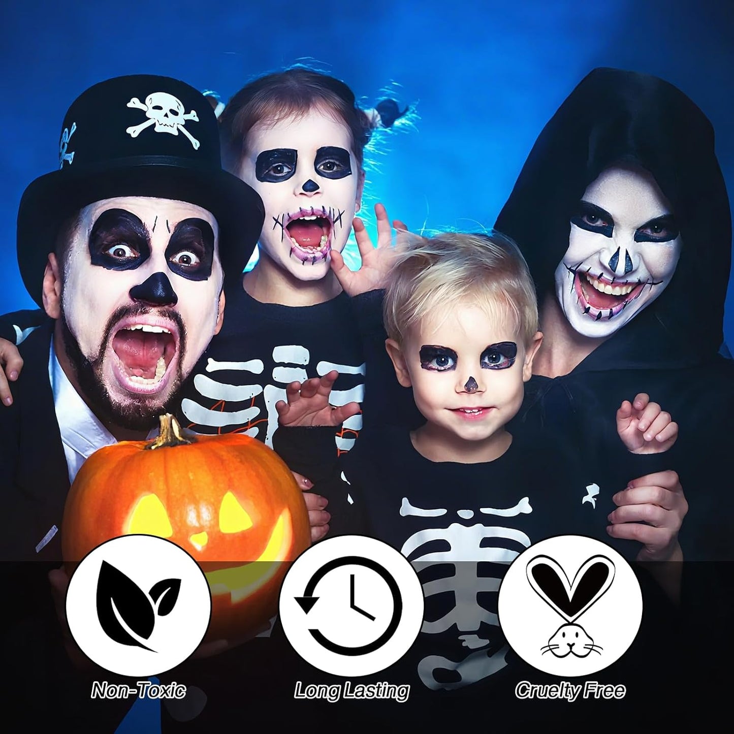 Black & White Face Paint Kit – Large 50g Oil-Based Grease Makeup Jars with Remover, 5 Brushes & 4 Sponges – Halloween, Cosplay & Stage SFX Makeup Set