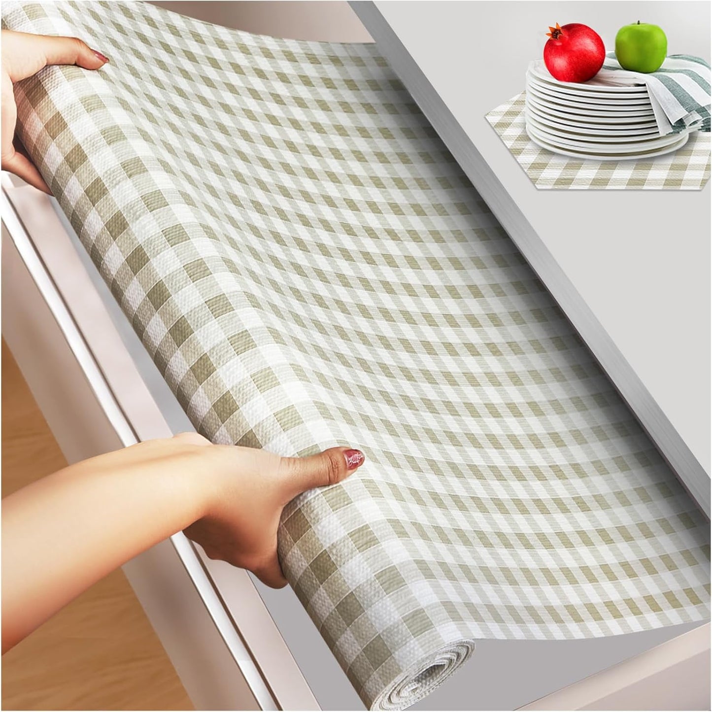 Beautysaid Shelf and Drawer Liner for Kitchen Cabinet, Non Adhesive Non Slip Shelf Paper Waterproof Washable Thickened for Dresser Pantry Shelve Bathroom Protector Liner(Checkered,18 in x 30 FT)