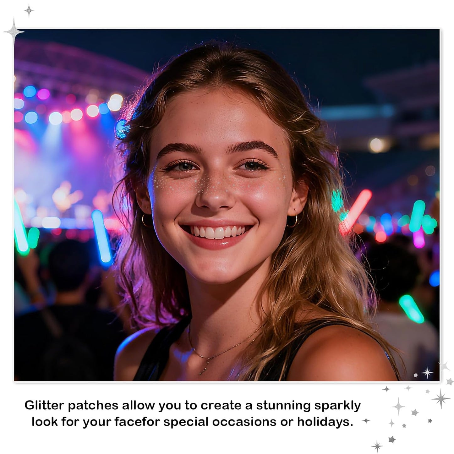 Artlunar 12Pcs Christmas Silver Sparkle Makeup Patches - Body Glitter Stickers for Face and Body, Perfect for Festivals and Parties (Silver),Christmas Makeup Gifts for Women and Girl.