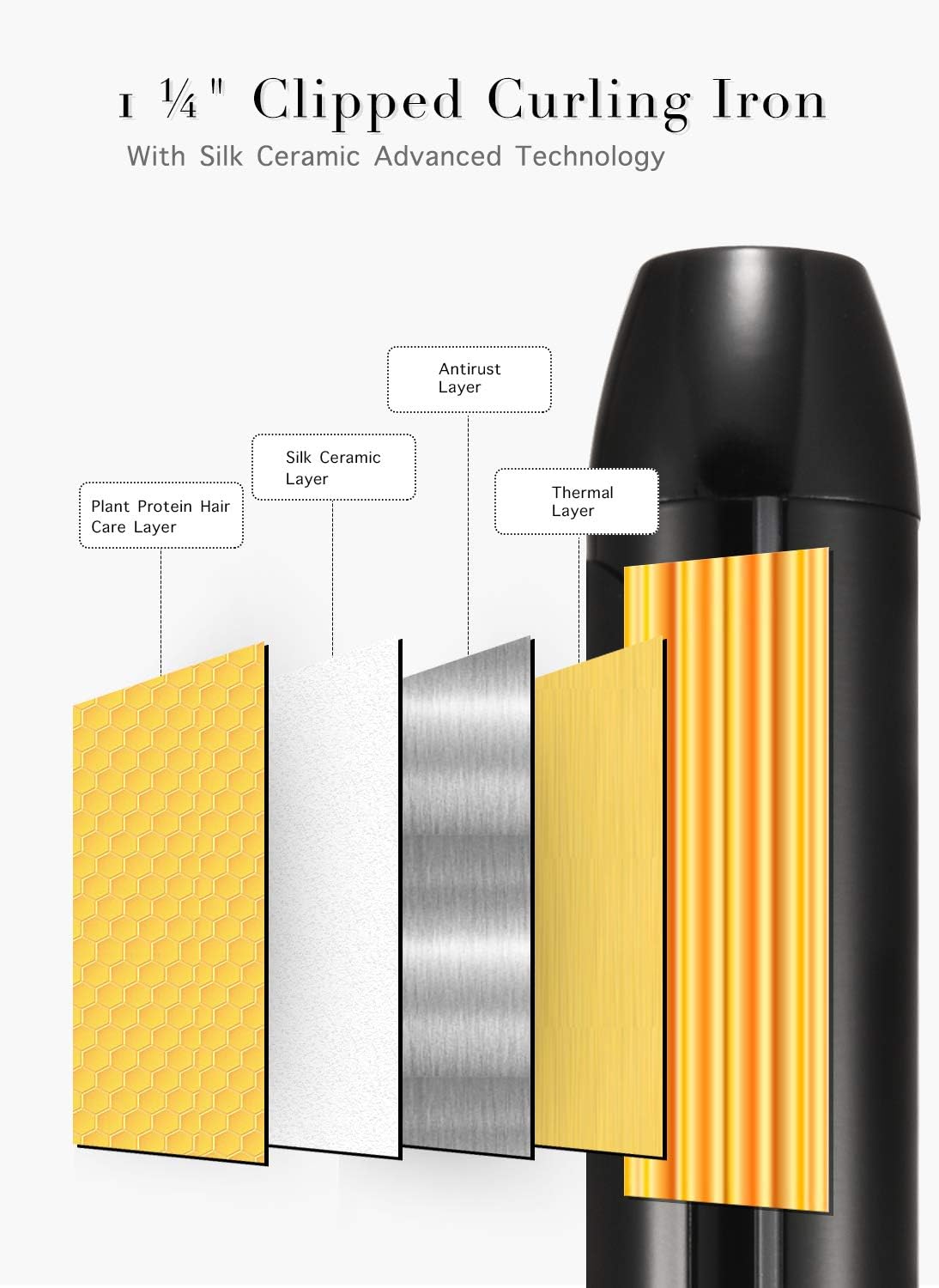 LANVIER 1.25 Inch Curling Iron, Extra Long Barrel 1 1/4 Inch Curling Iron for Long Hair up to 450F, Worldwide Dual Voltage Hair Curler for Traveling, Hair Waving Style Tool Black