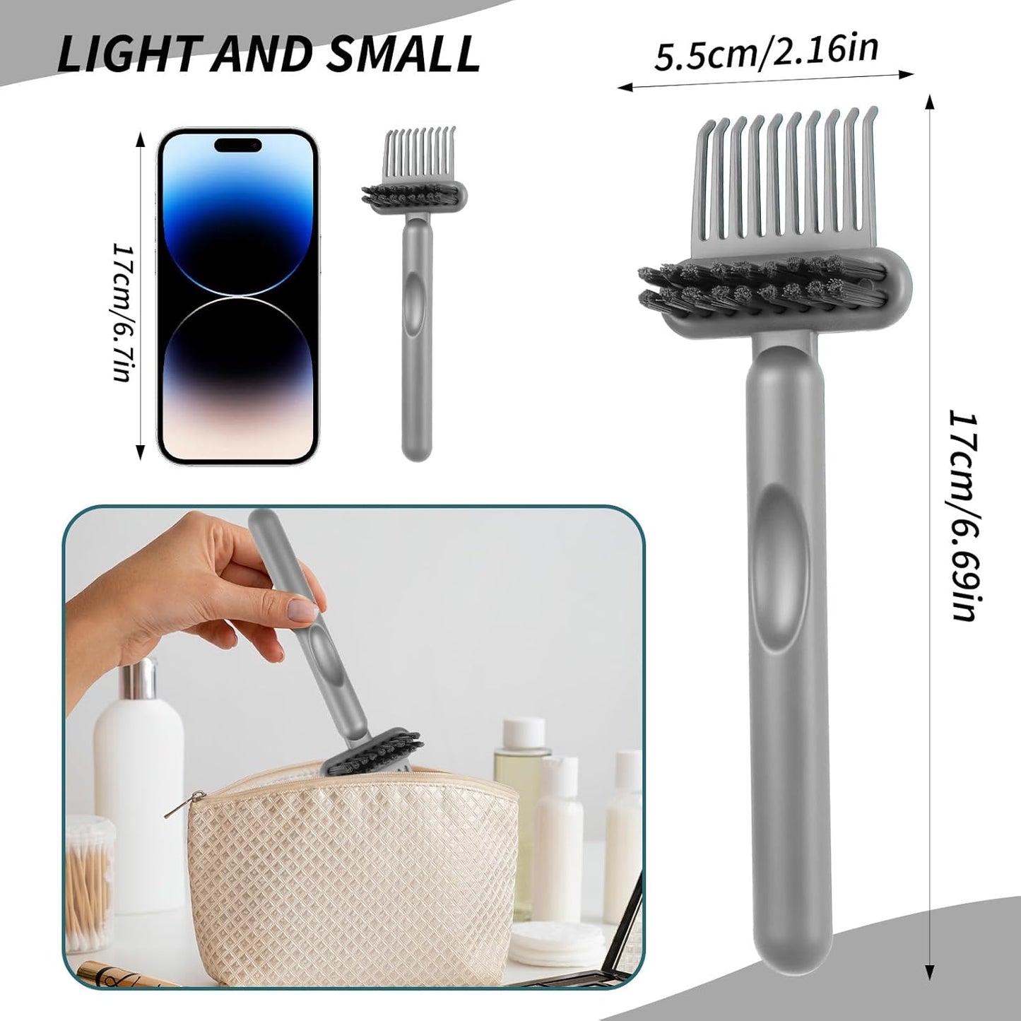 2Pcs 2-in-1 Hair Brush Cleaner and Remover Tools, Dual-Sided Comb Effective Hairbrush Cleaner for Removing Hair and Dust Home Salon Travel Use(Grey)