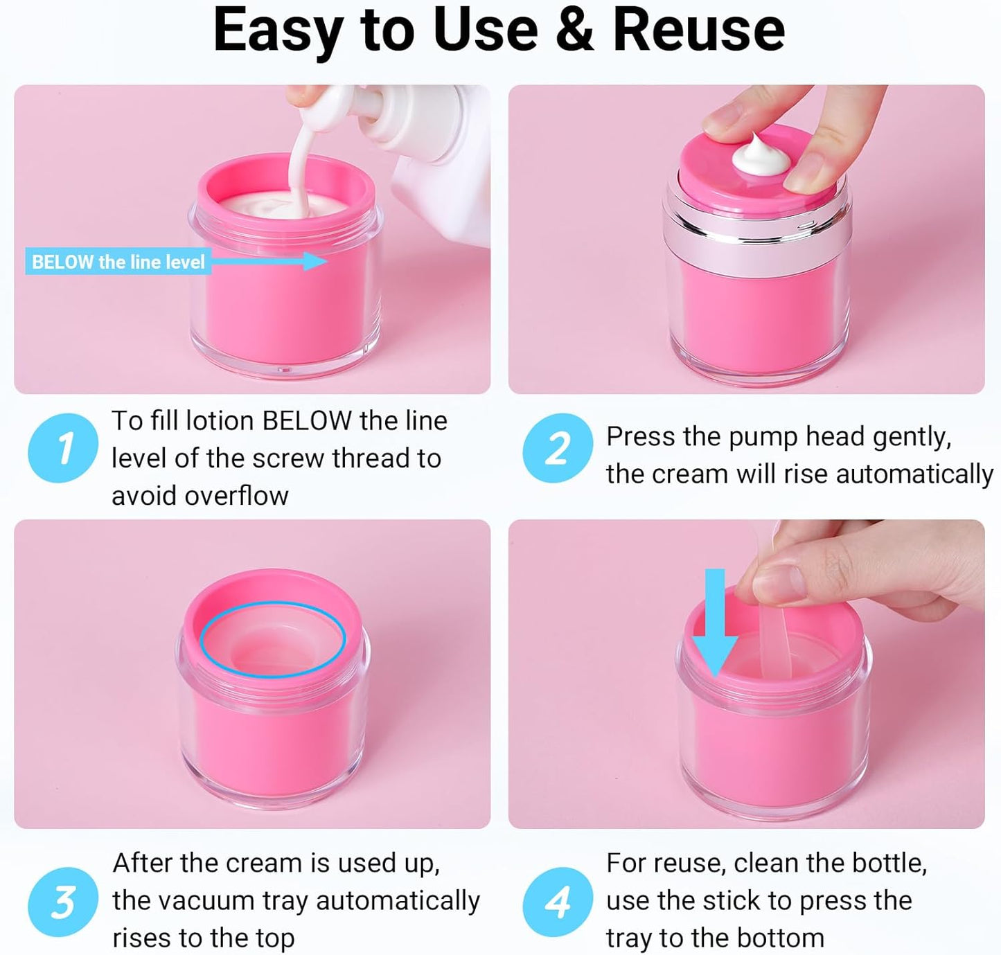 Segbeauty 1.7oz Empty Airless Jar Lotion Dispenser Travel Toiletry Bottles, 3pcs Refillable Mini Travel Liquid Containers, 50ml Reusable Pump Bottle Jar, Small Vacuum Skincare Cosmetic Containers