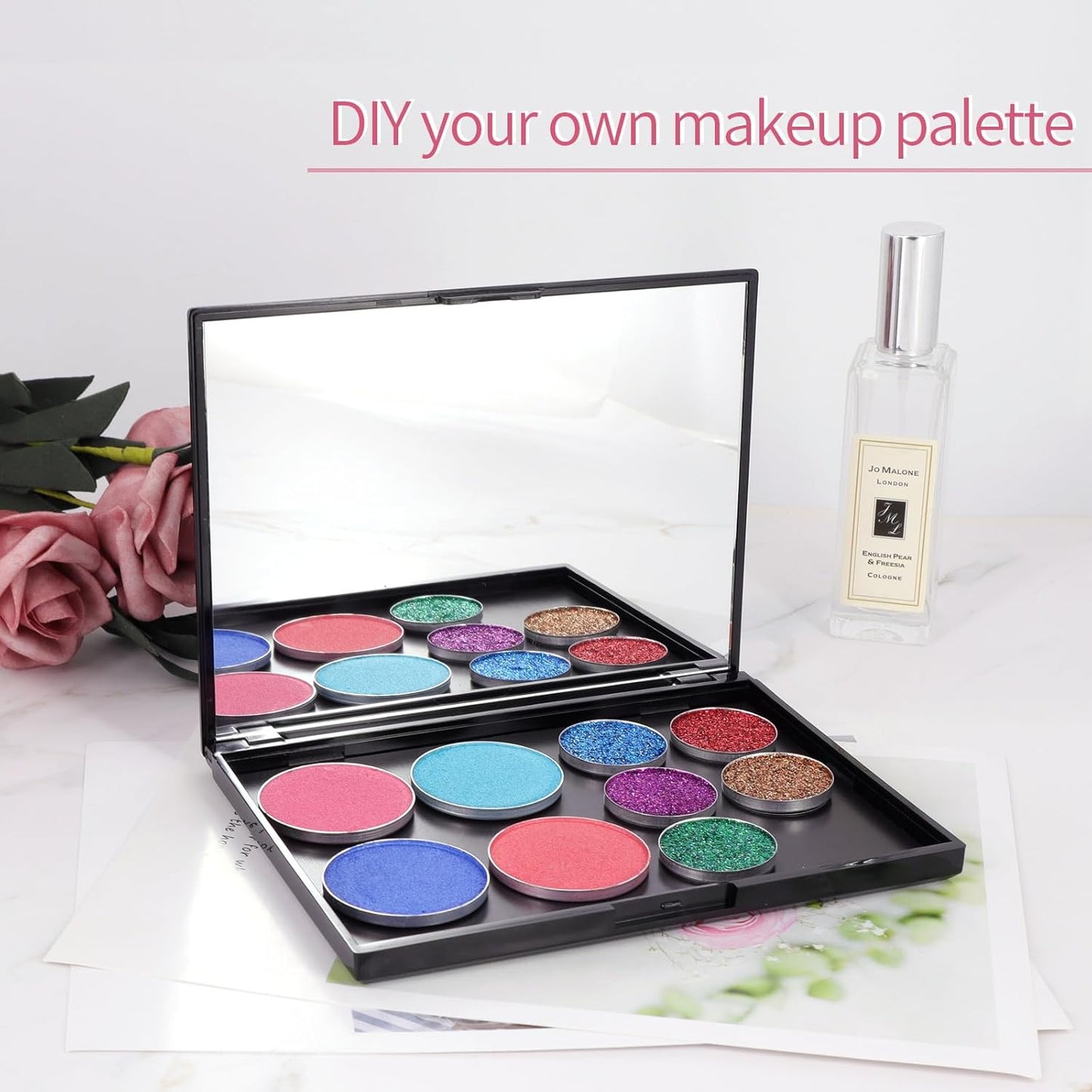 3 Pack Magnetic Makeup Palette with Mirror, Empty Travel Makeup Organizer with 60Pcs Adhesive Metal Stickers For DIY Your Own Powder Palette(Medium Palette - 5.7"x4.3")