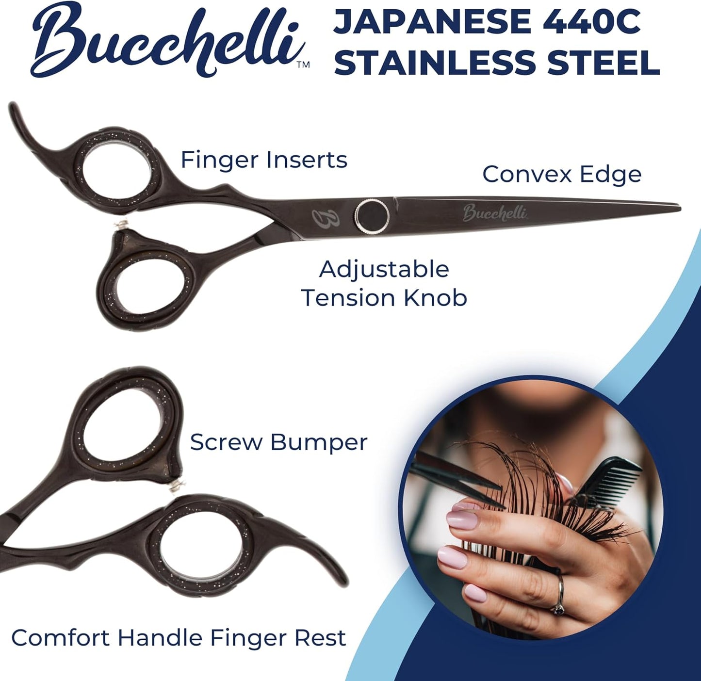 6.5 Inch Left Handed Shears for Hair Cutting - Japanese 440A Inch Barber Scissors - Micro Bevel Edge with Adjustable Tension Knob - Hair Shears Black (Black Left 6.5")