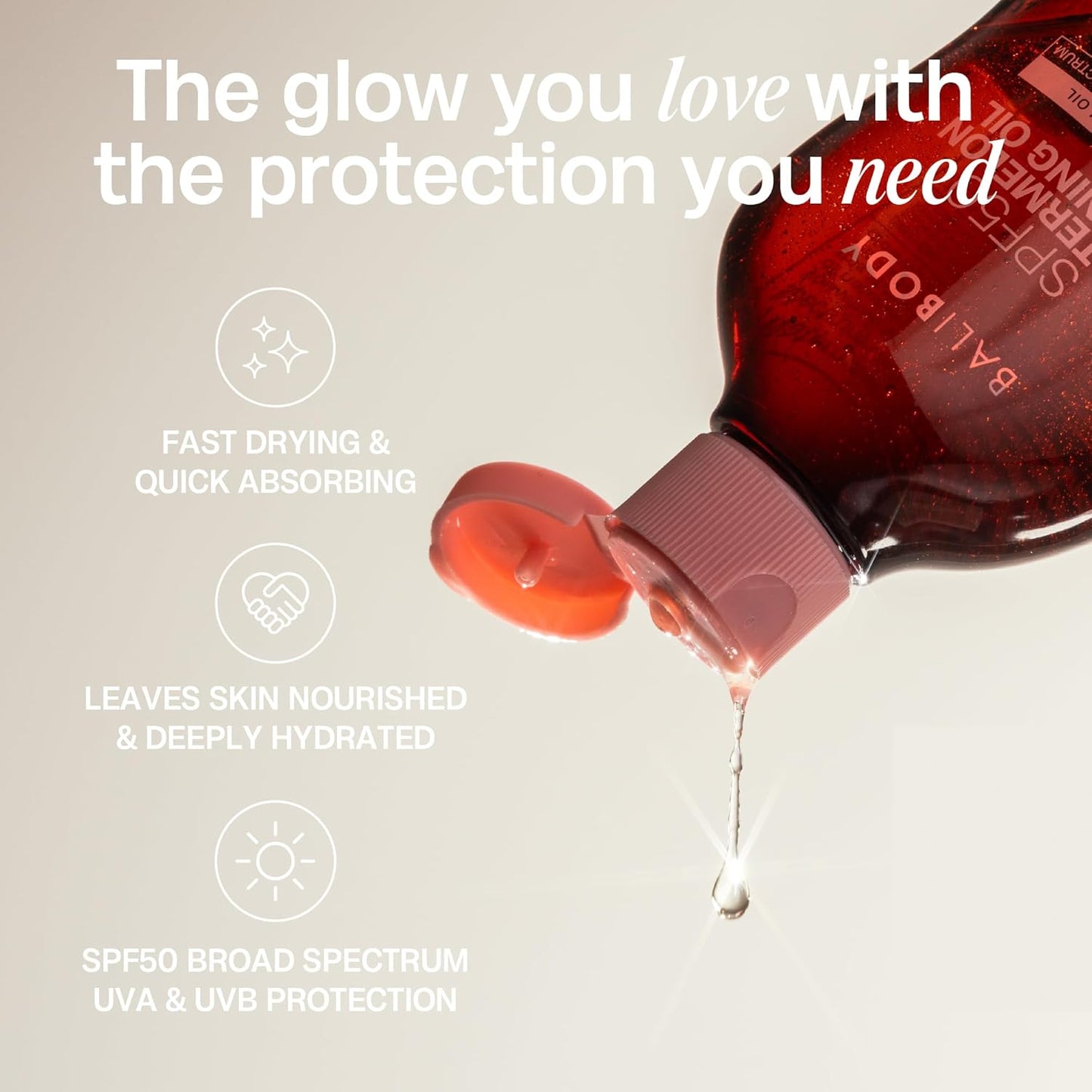 Bali Body Watermelon Tanning Oil SPF50 – Tanning Oil with SPF for Dark Glow Skin, Fast-Absorbing, Non-Greasy Formula, Hydrating, Travel Size, Cruelty-Free, Vegan Australian Made (100ml/3.4floz)