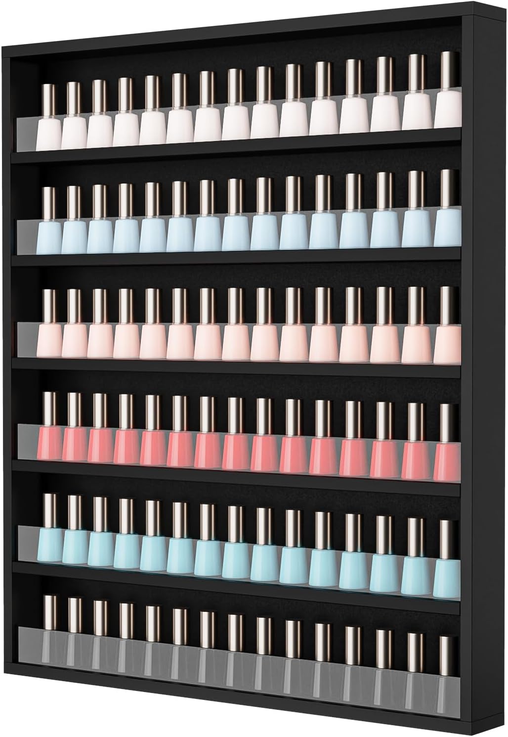 OmySalon 6 Layers/ 10 Layers Nail Polish Rack, Wall Mount Nail Polish Organizer w/Acrylic Baffle, Salon Display Rack for Home Spa & Nail Studio (Black, 6-Tier (Fully Assembled))