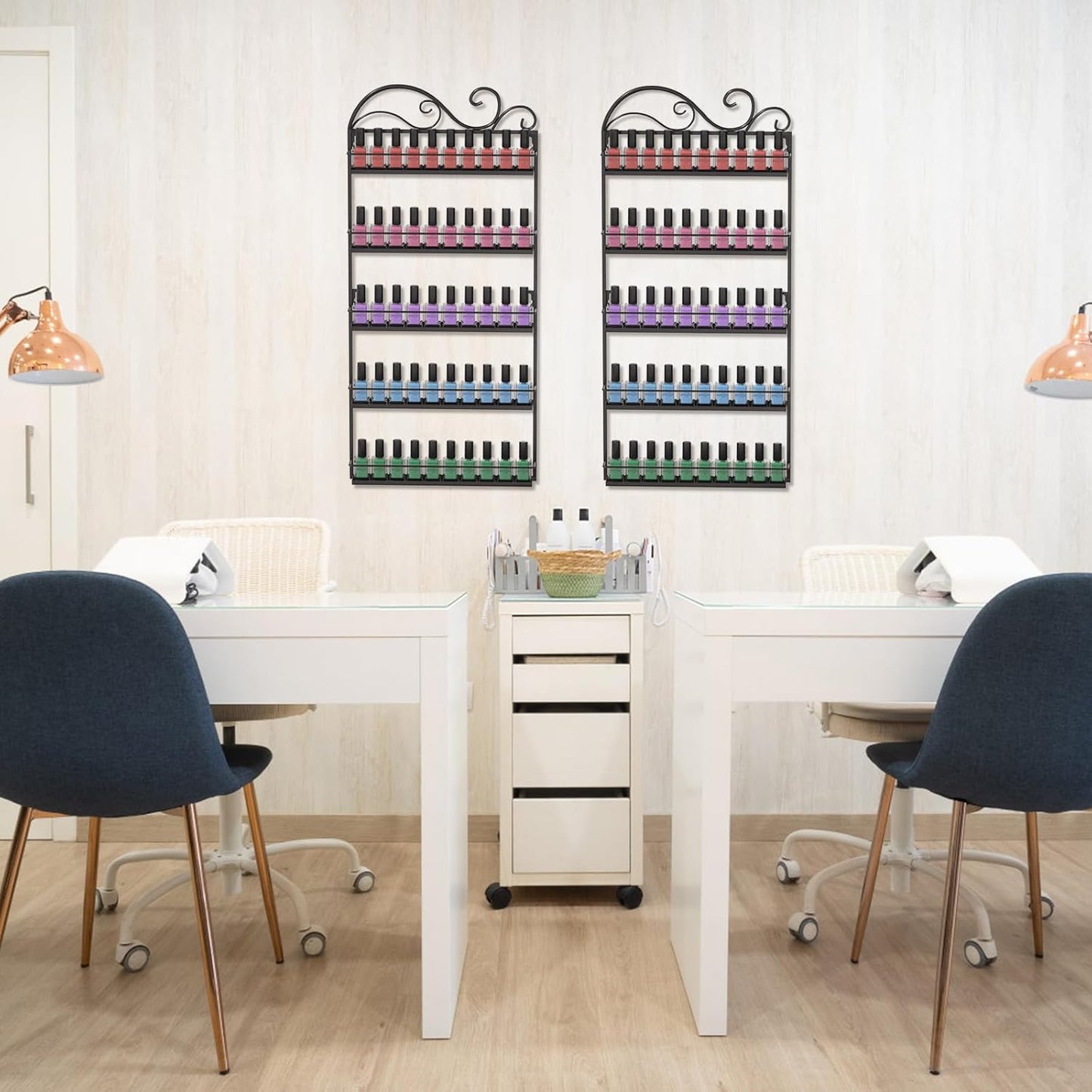 ERYTLLY Wall Mounted Nail Polish Rack, Rectangle Nail Storage Organizer, Salon Shelf Organizer (Black)