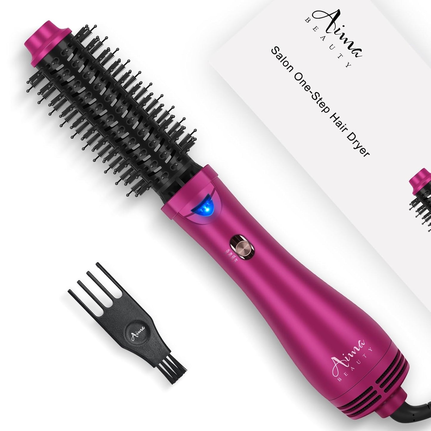 Aima Beauty One Step Hair Dryer & Volumizing Hot Air Brush, Ceramic Straightener Brush, Curler & Hot Comb 4 in 1 Salon Ionic Hair Brush, Rose Pink