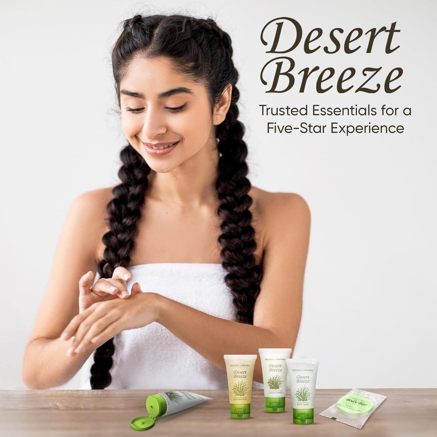 Desert Breeze Hotel Soaps & Toiletries Bulk Set | 1-Shoppe Amenities Kit | 1oz Shampoo & Conditioner, Body Wash, Lotion, Bar Soap | Travel Size | 300 Pieces