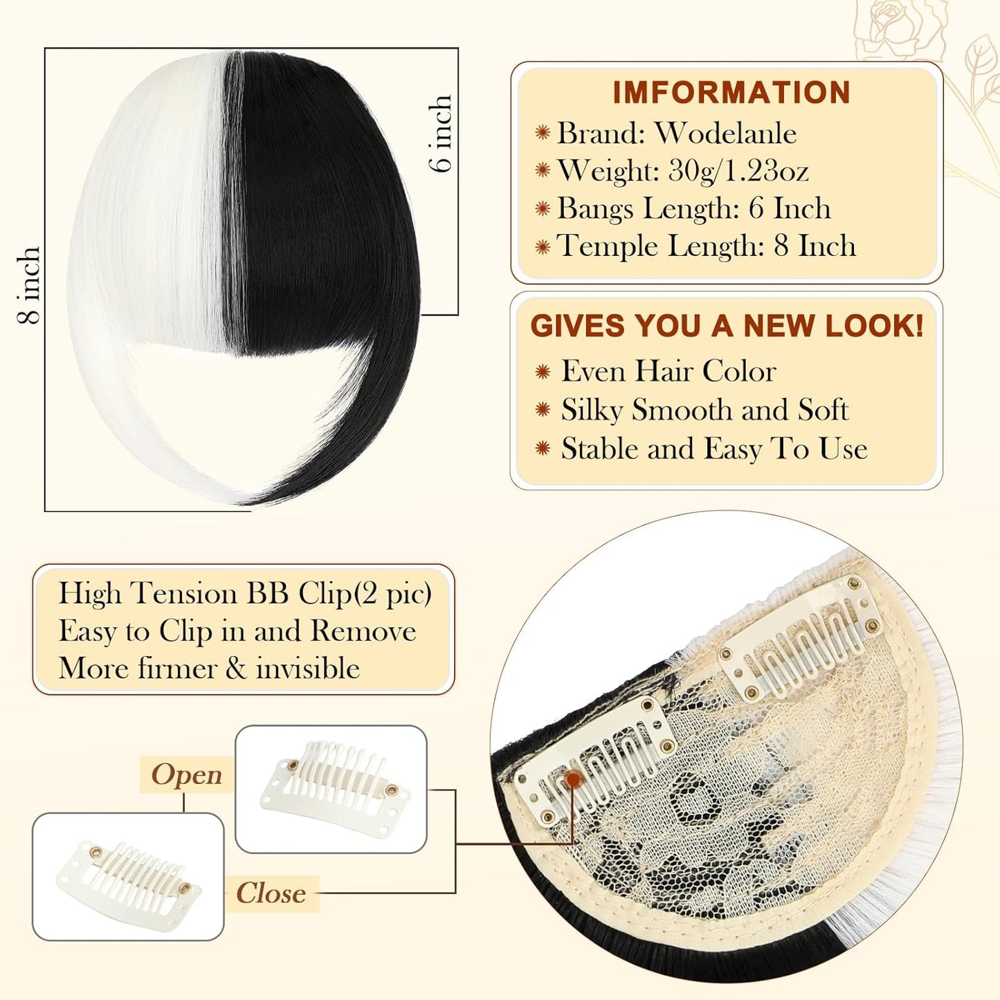 Bangs Hair Clip in Bangs, Fake Bangs Natrual Clip in Hair Extensions, Easy to Use Faux Bangs Clip on Bangs, French Bangs Fringe with Temples Hairpieces Curved Bangs for Cosplay