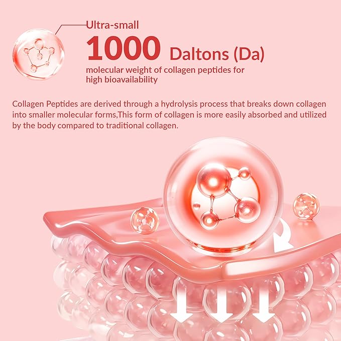 Sugar Free Hydrolyzed Collagen Filled Gummies for Women, with 2500mg Collagen Peptide Type I,II,III,V,X, Biotin,Vitamins,Hyaluronic Acid for Skin Hair Nails, 60 Gummies