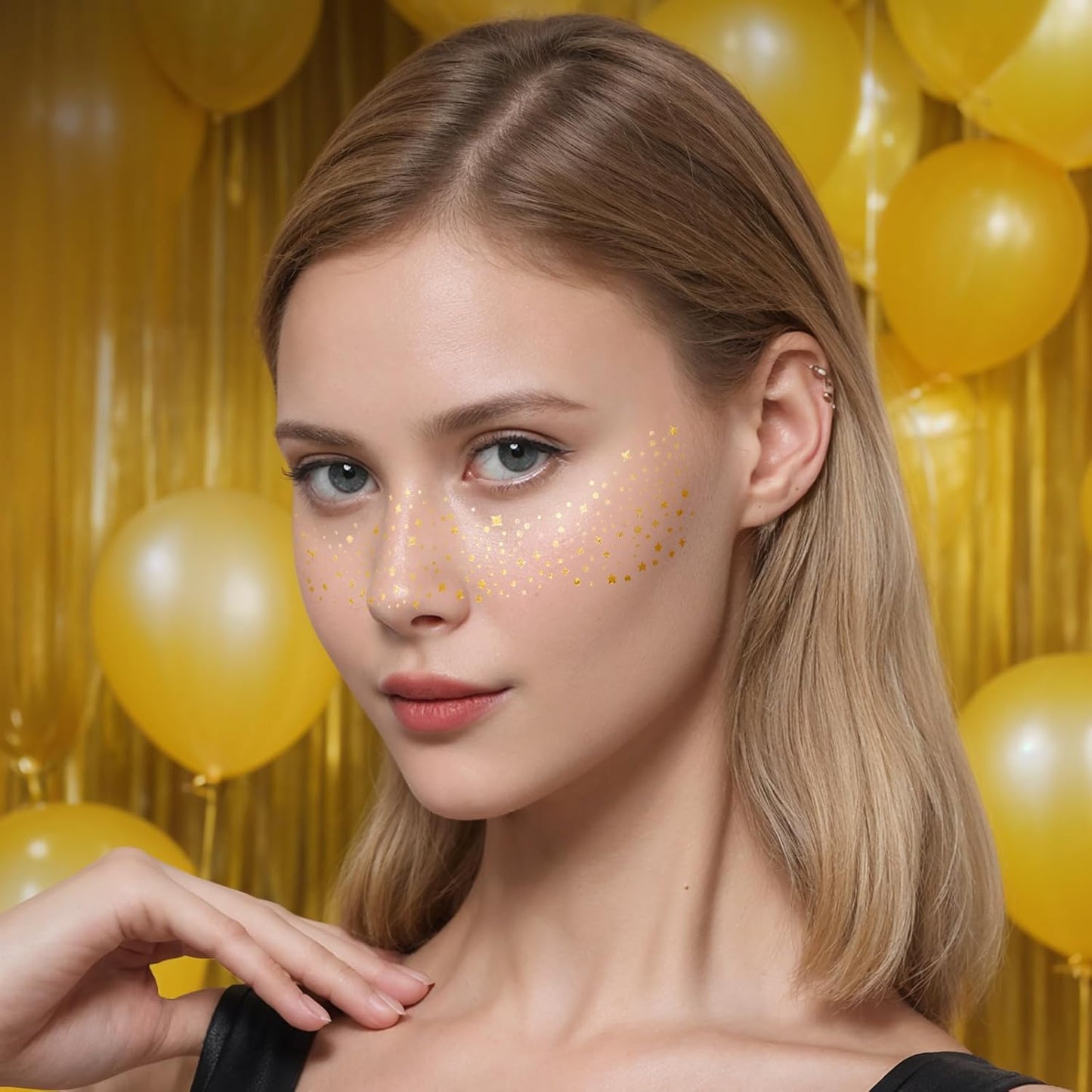 12Pcs Glitter Freckles, Glitter Freckles Gold Freckles, Face Glitter for Women Makeup Patches, Makeup Gold Freckles for Girls Women