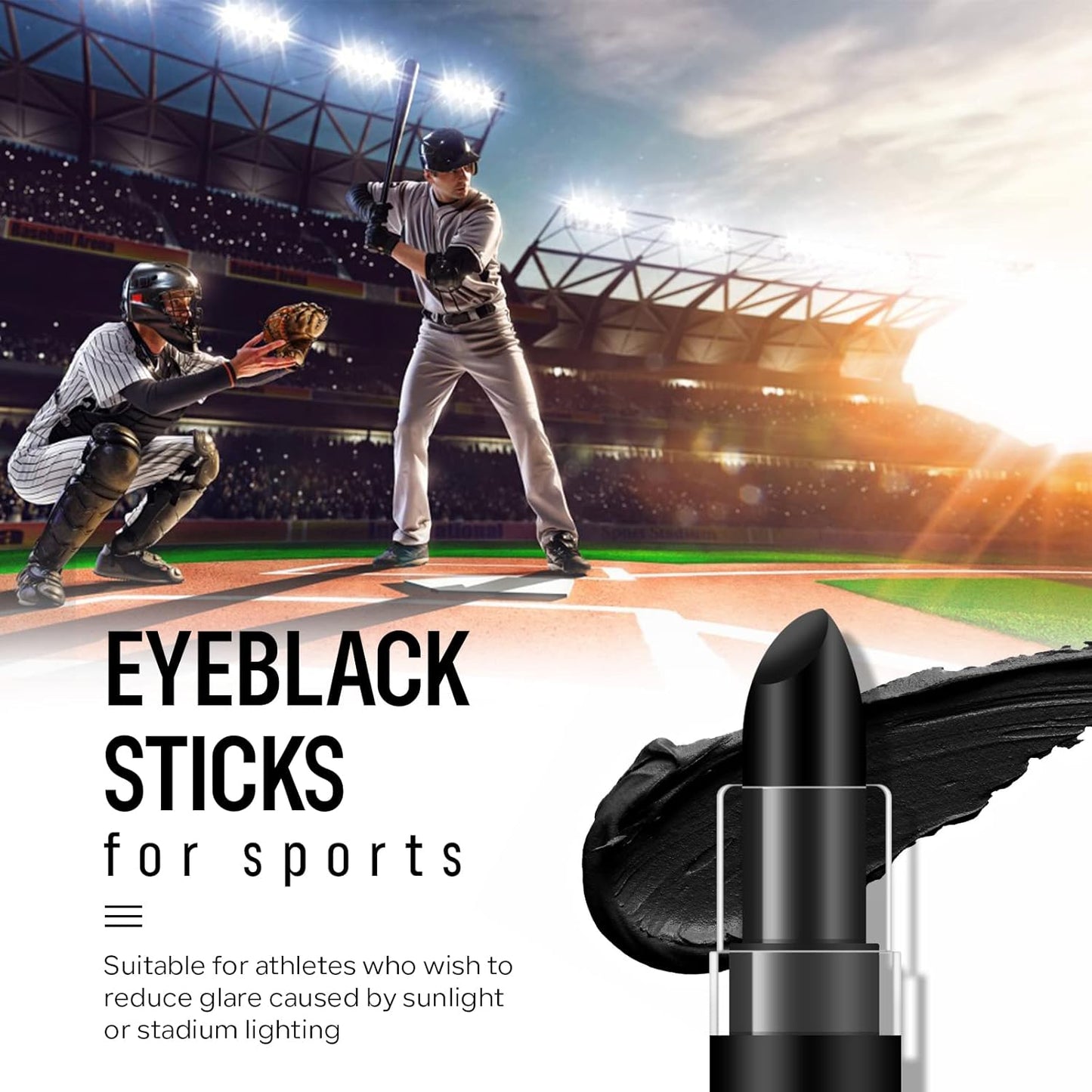 3Pcs Body Paint Eye Black Stick, Eyeblack Stick for Sports Baseball/Softball/Football Anti-Glare Outdoor Sports for Athletes Baseball Under Eye Black Body Paint Sweat-proof Easy to Apply