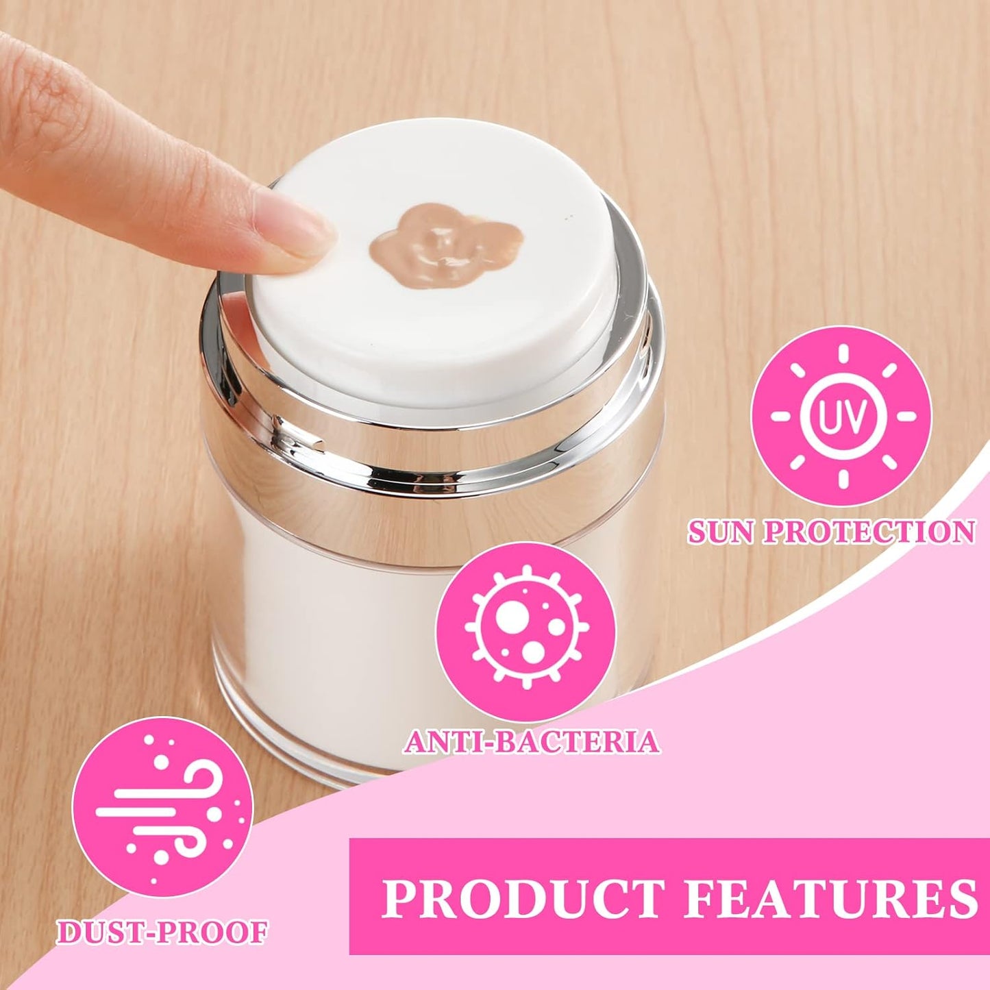 4 Pack Empty Airless Pump Jar Acrylic Airless Cosmetic Container Portable Refillable Travel Size Cream Vacuum Bottle Lotion Jar with Pump Lid for Skincare Cream, White(3.5 oz)
