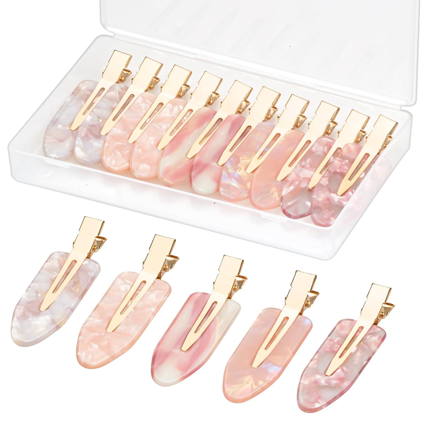 Gingbiss 10 Pcs No Bend Hair Clips, Acrylic No Crease Hair Clip for Hairstyling, Flat Clip Alligator Hair Barrettes for Women Girls Makeup Accessories(Pink Opal)