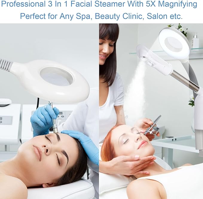 Facial Steamers Professional 3 in 1 Facial Steamer with 5X Magnifying Lamp, Upgrade PTC Heating, Hot/Cool Mist Steamer for Home Salon Spa Beauty