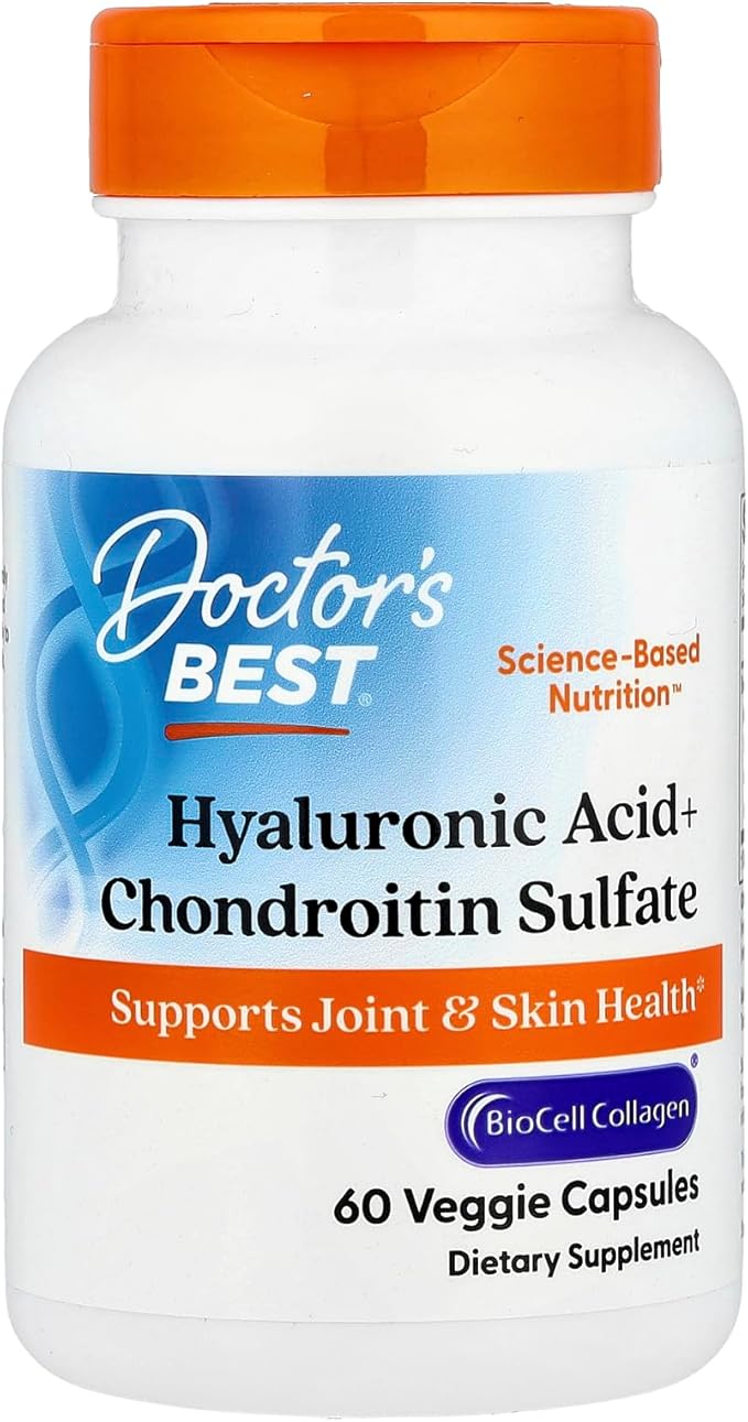 Doctors Best Hyaluronic Acid+ Chondroitin Sulfate, Supports Joint & Skin Health, Non-GMO, Gluten Free, Soy Free 60 Veggie Capsules