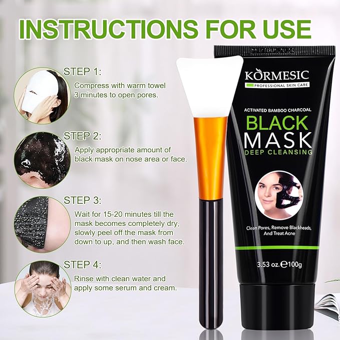 Blackhead Remover Mask, Charcoal Peel Off Face Mask, Purifying Peel Off Mask for Deep Cleansing Blackheads and Pores, Deep Cleansing Mask with Brush, 100g
