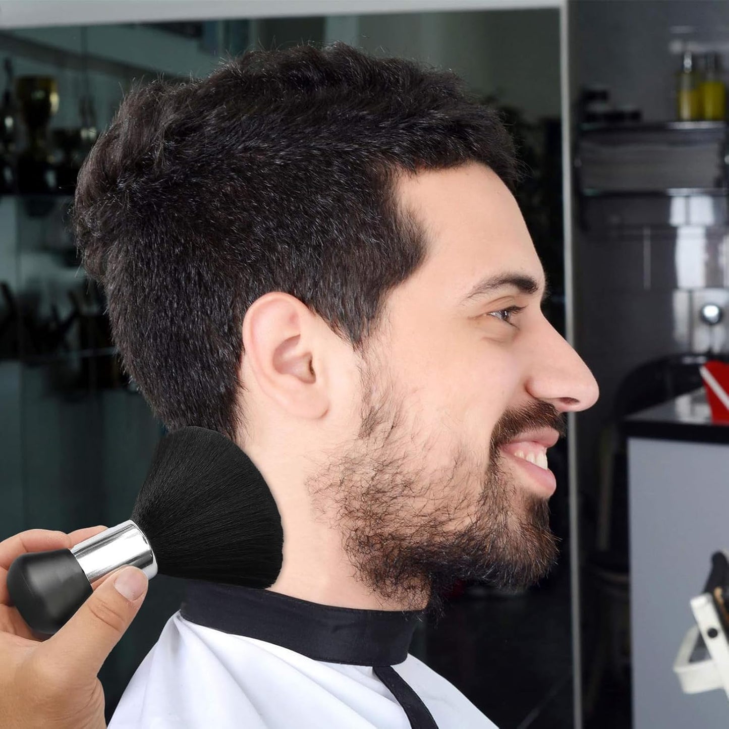 3Pcs Black Neck Dust Brush Set with Storage Bag, Soft Bristled Matte Handle Hair Brush & Barber Duster for Salon Essentials